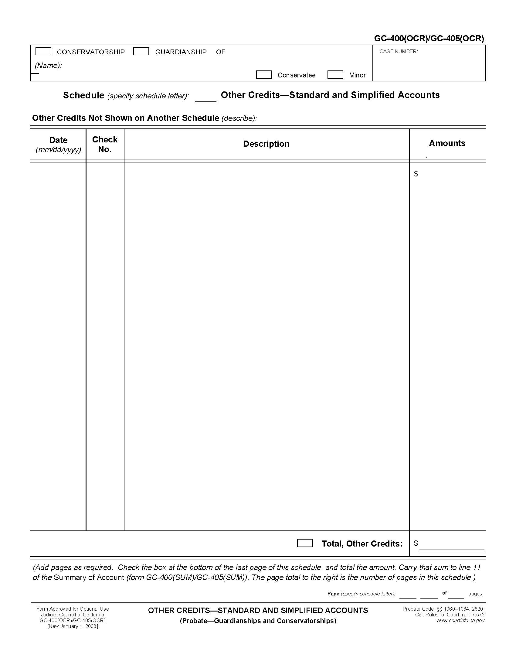 Other Credits-Standard And Simplified Accounts {GC-400(OCR) GC-405(OCR)} | Pdf Fpdf Doc Docx | California