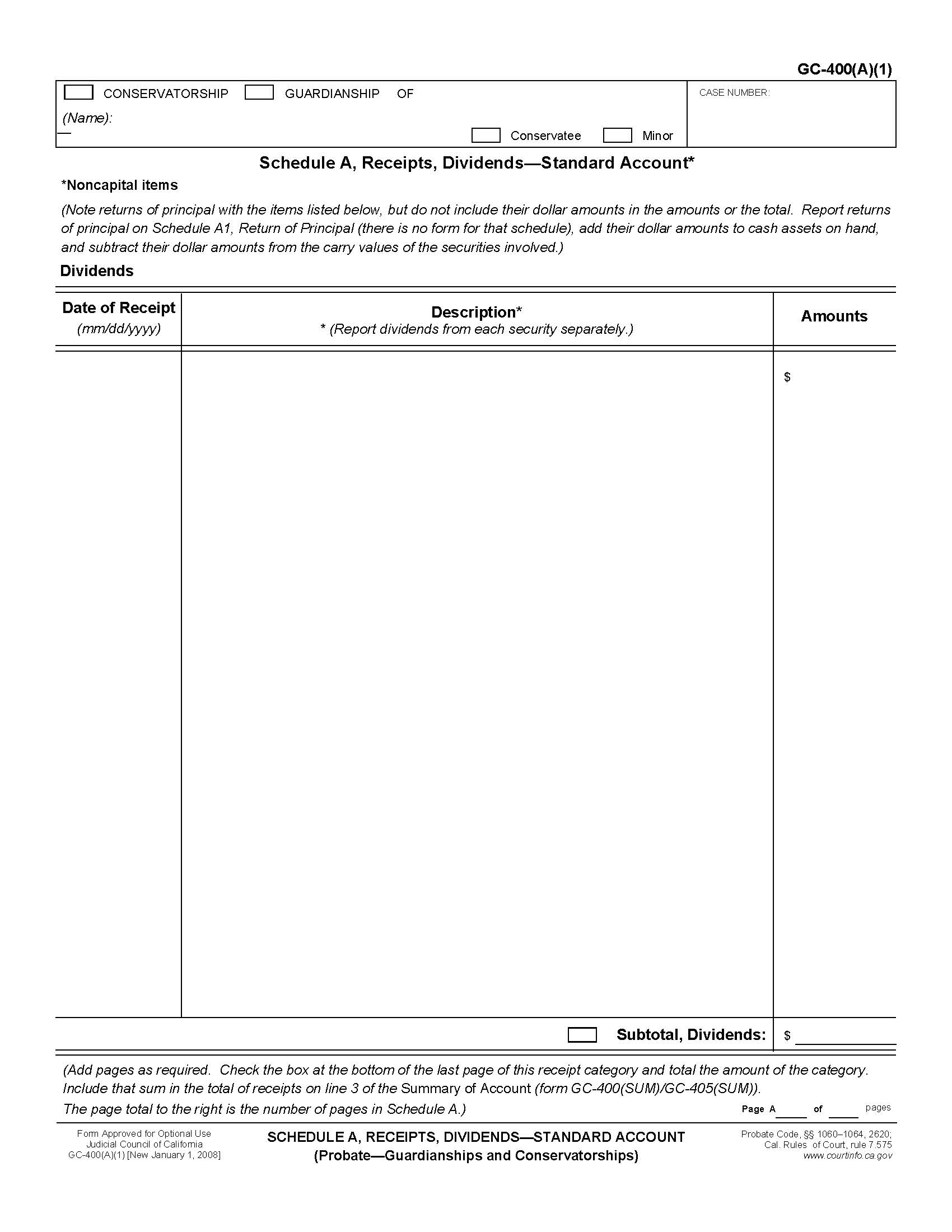 Schedule A Receipts Dividends-Standard Account {GC-400(A)(1)} | Pdf Fpdf Doc Docx | California