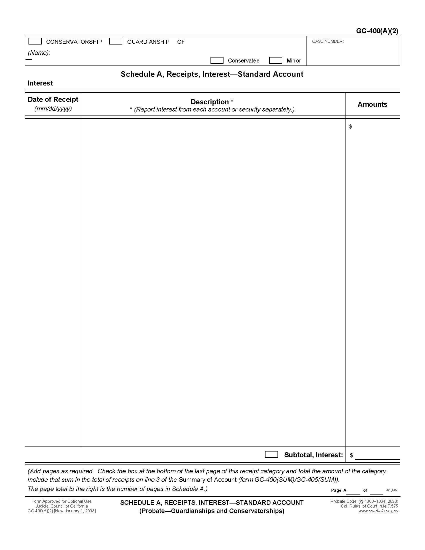 Schedule A Receipts Interest-Standard Account {GC-400(A)(2)} | Pdf Fpdf Doc Docx | California