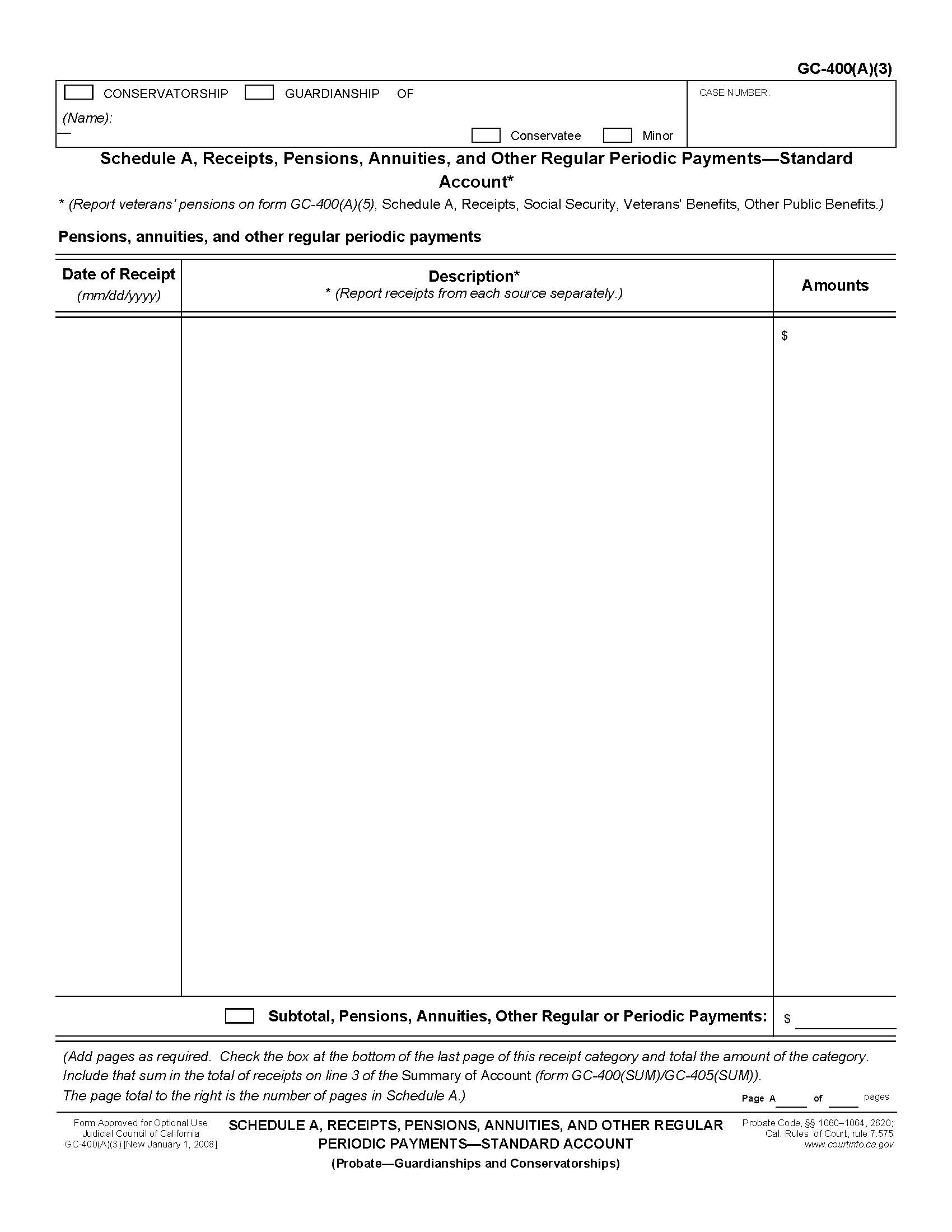 Schedule A Receipts Pensions Annuities And Other Regular Periodic Payments-Standard Account {GC-400(A)(3)} | Pdf Fpdf Doc Docx | California