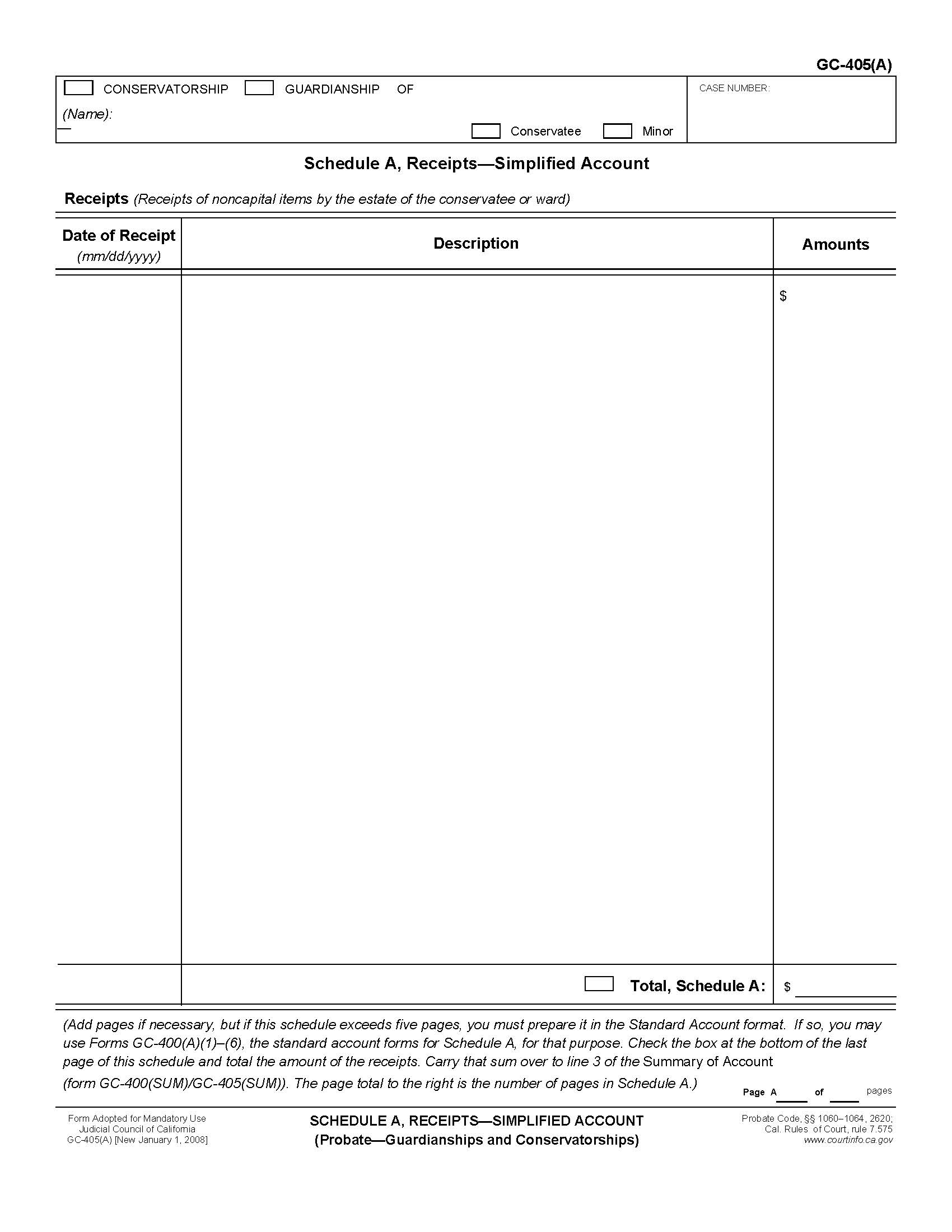 Schedule A Receipts-Simplified Account {GC-405(A)} | Pdf Fpdf Doc Docx | California