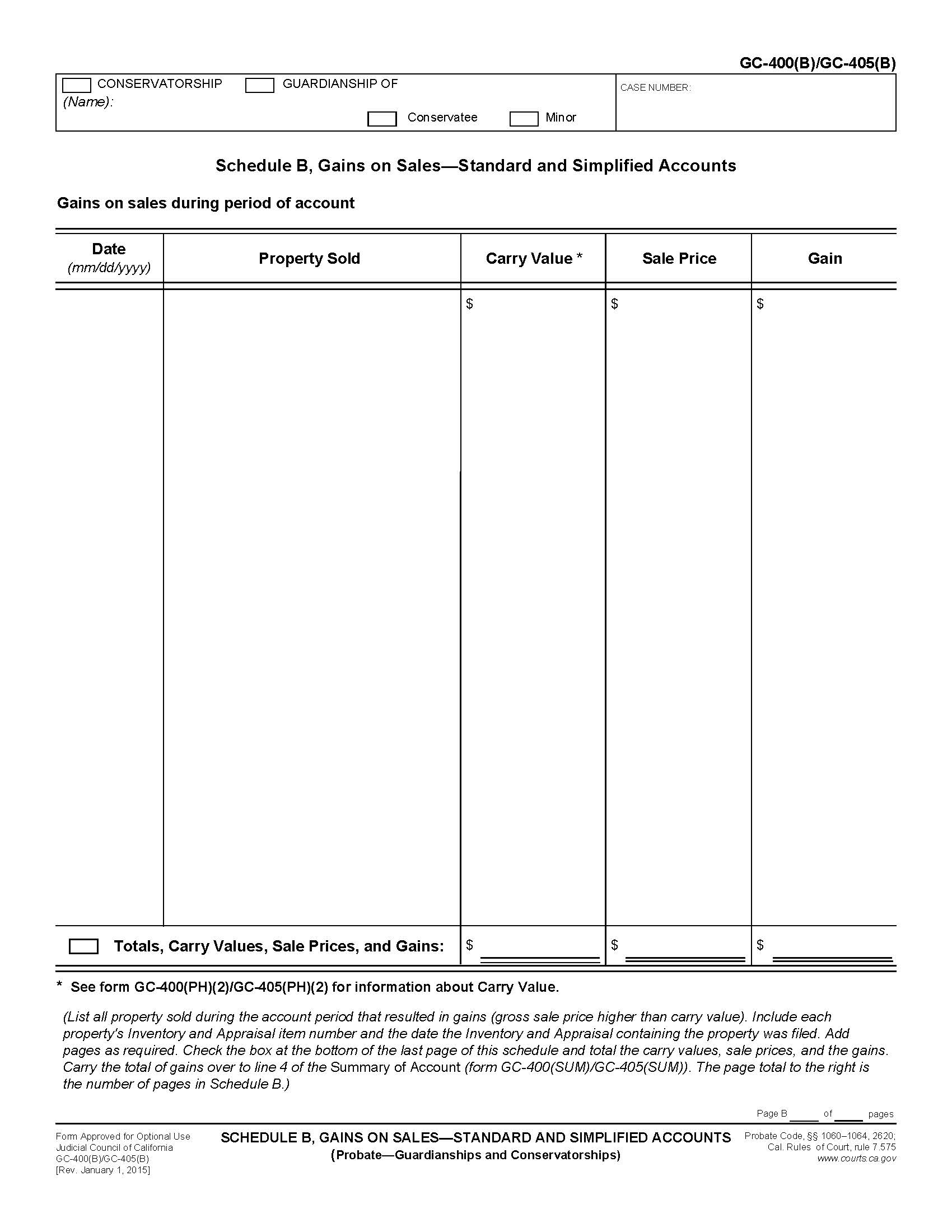 Schedule B Gains On Sales-Standard And Simplified Accounts {GC-400(B) GC-405(B)} | Pdf Fpdf Doc Docx | California