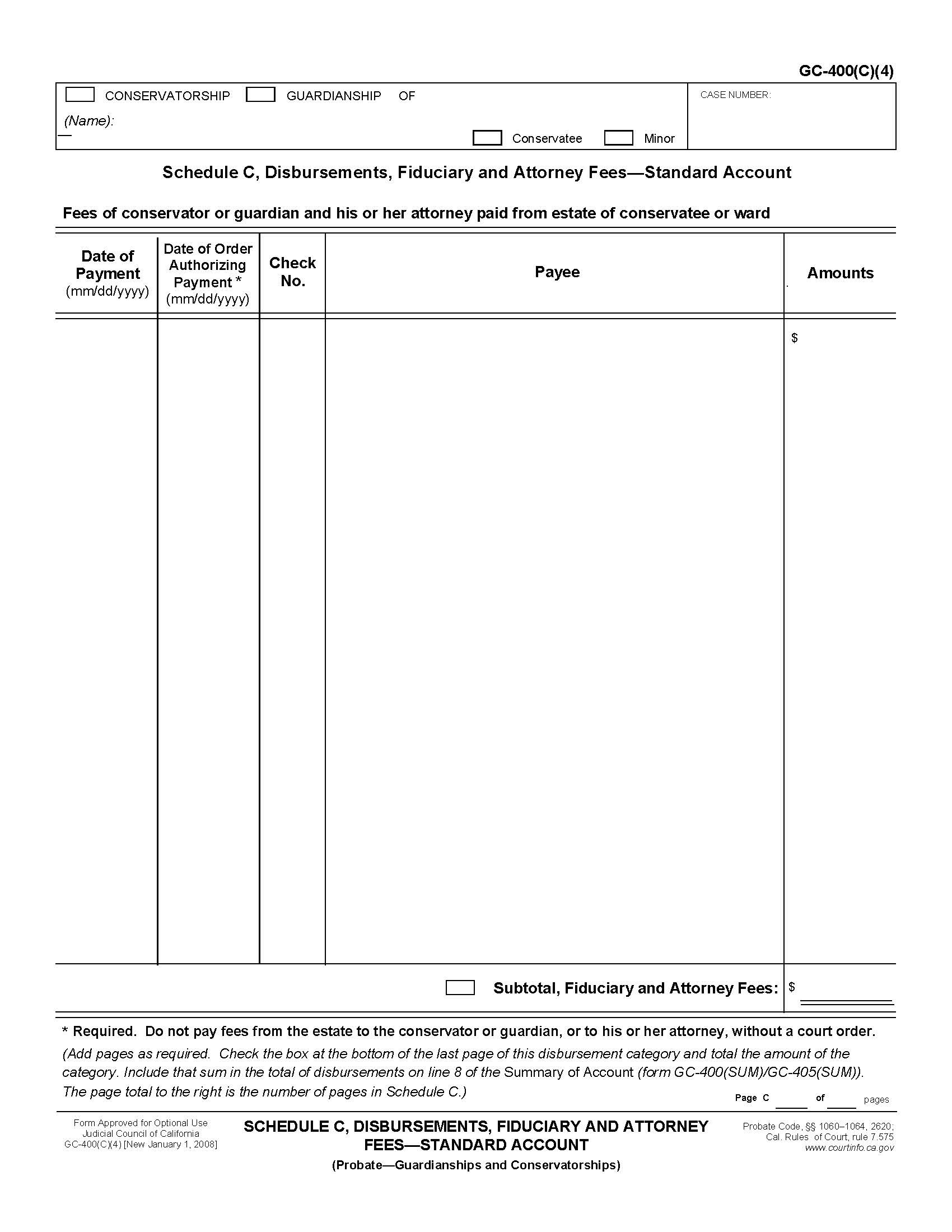 Schedule C Disbursements Fiduciary And Attorneys Fees Standard Account {GC-400(C)(4)} | Pdf Fpdf Doc Docx | California