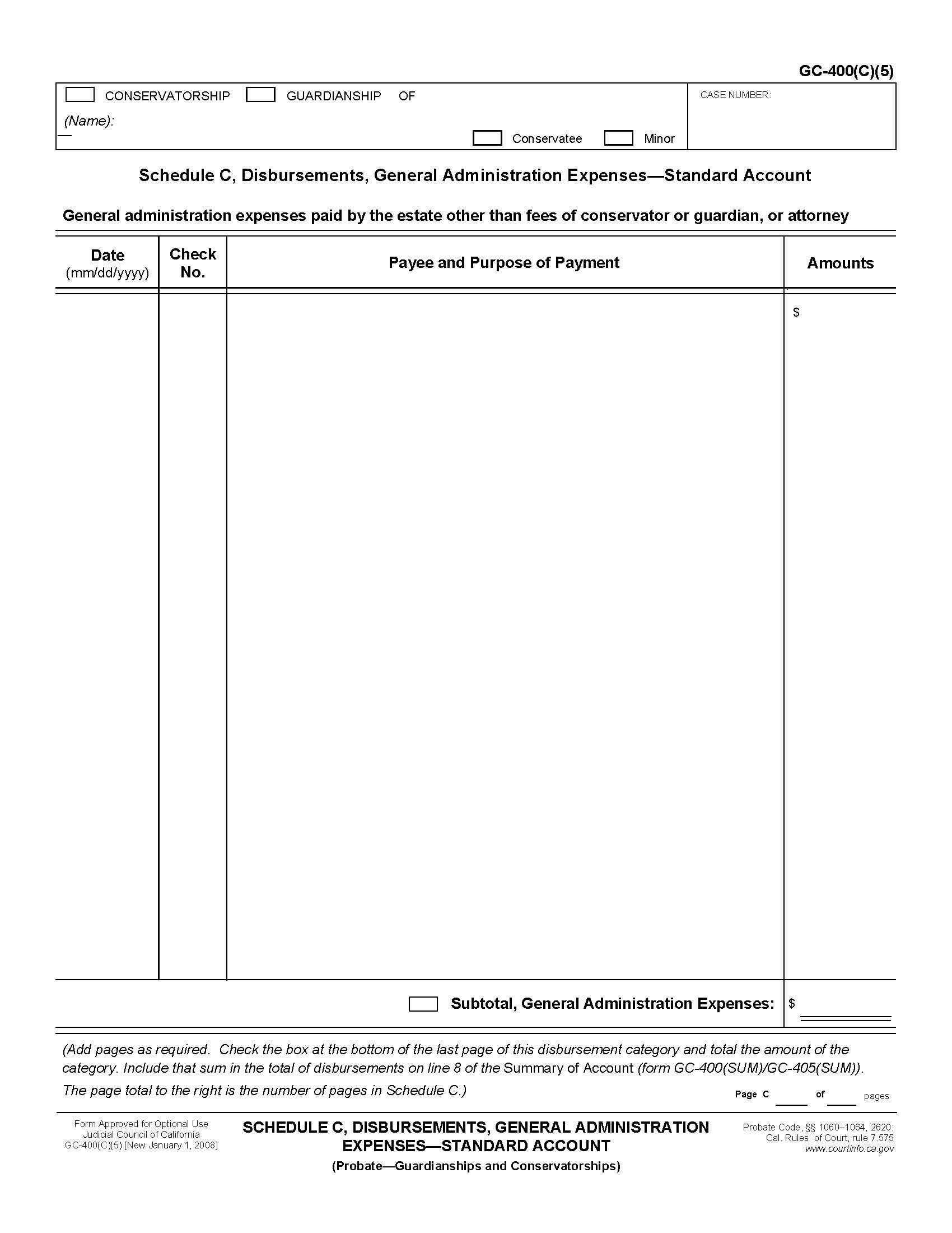 Schedule C Disbursements General Administration Expenses-Standard Account {GC-400(C)(5)} | Pdf Fpdf Doc Docx | California