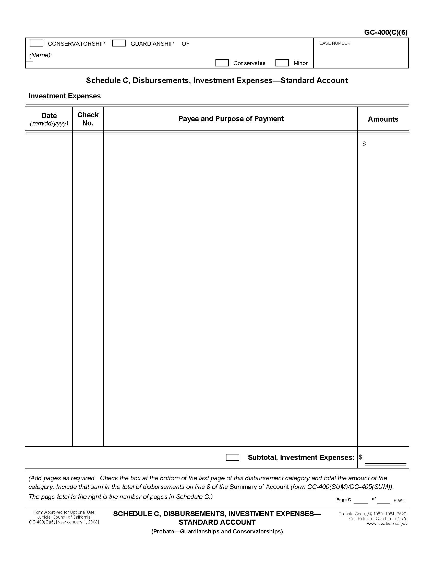 Schedule C Disbursements Investment Expenses-Standard Account {GC-400(C)(6)} | Pdf Fpdf Doc Docx | California