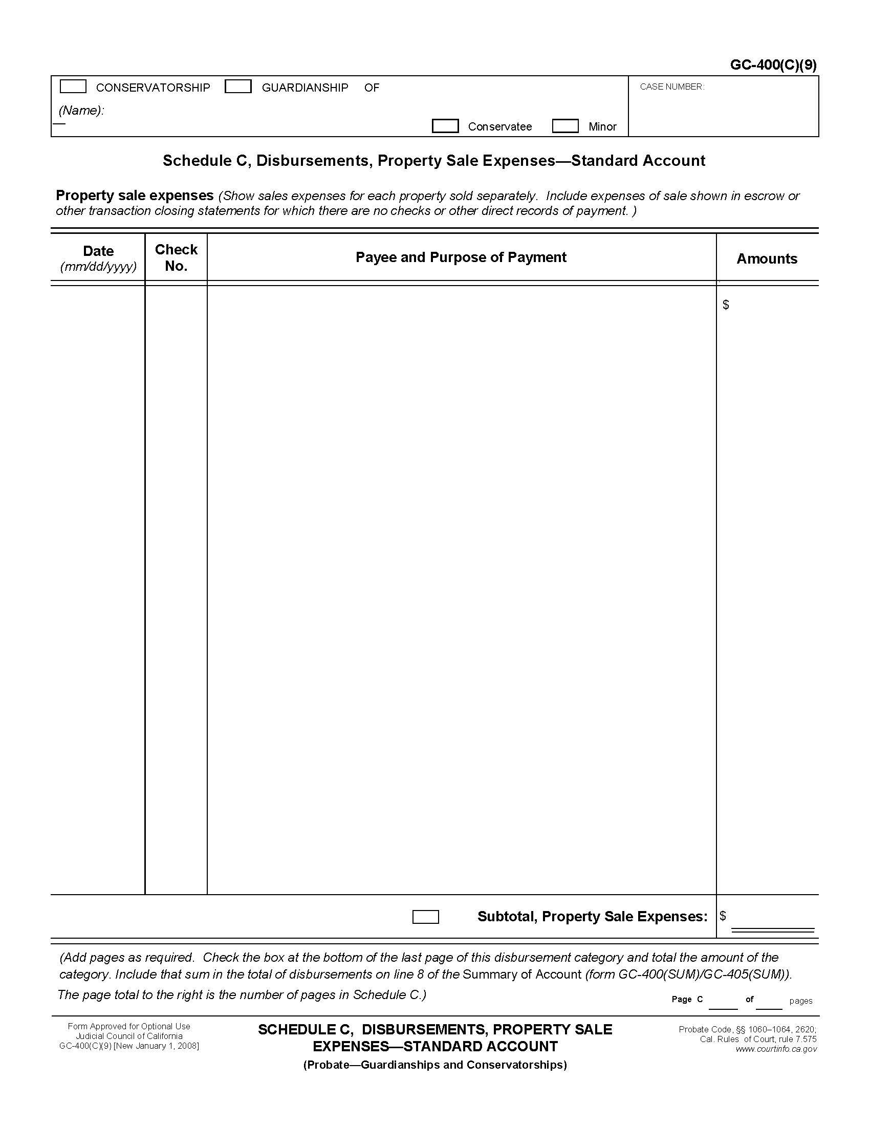 Schedule C Disbursements Property Sale Expenses-Standard Account {GC-400(C)(9)} | Pdf Fpdf Doc Docx | California