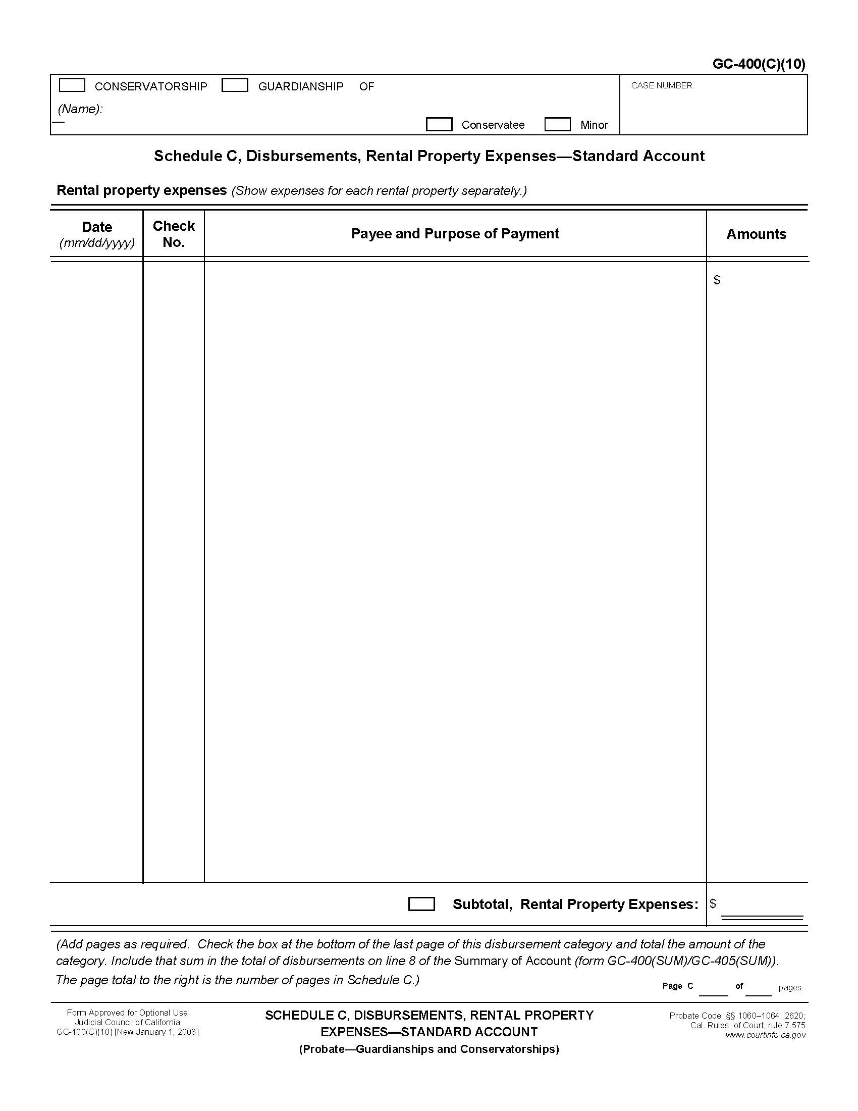 Schedule C Disbursements Rental Property Expenses-Standard Account {GC-400(C)(10)} | Pdf Fpdf Doc Docx | California