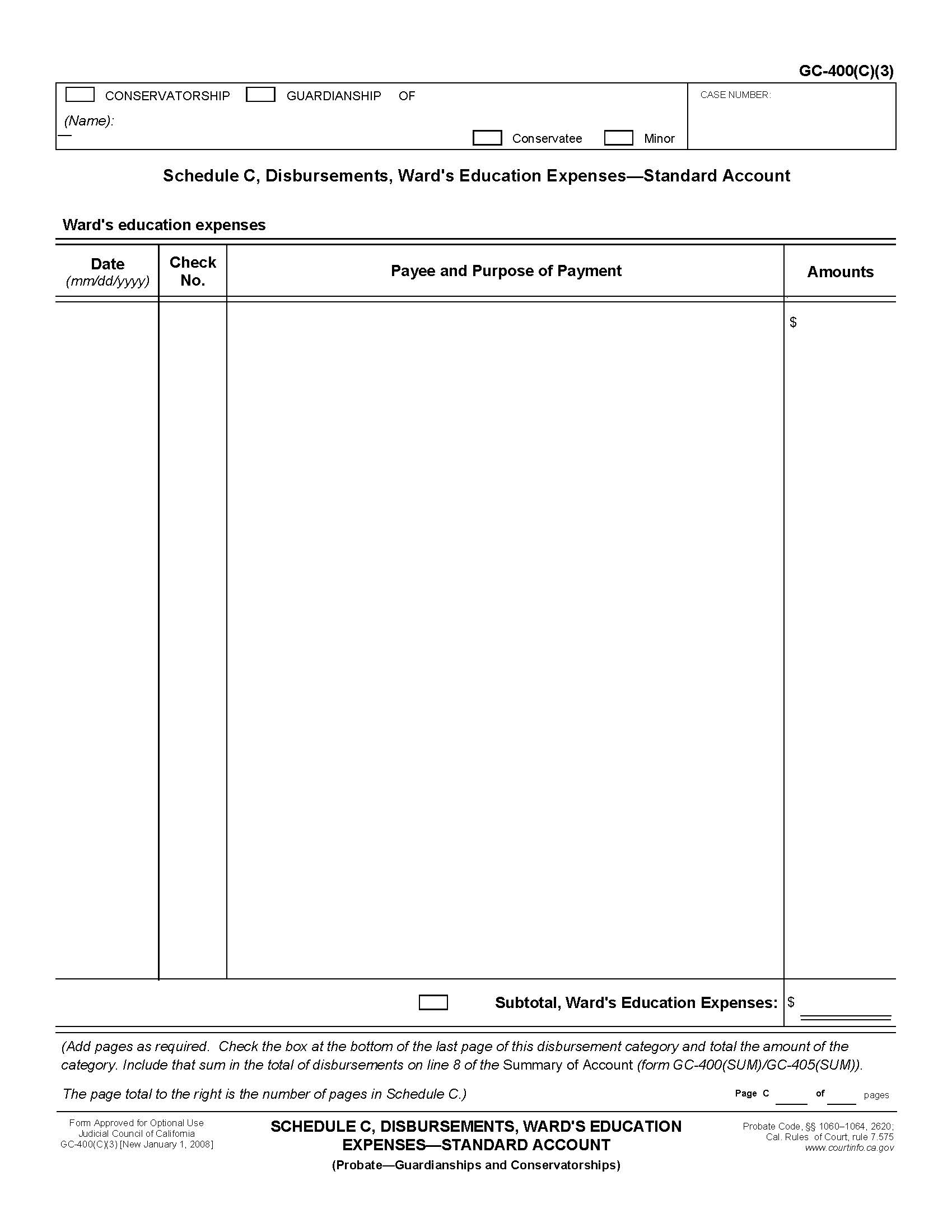 Schedule C Disbursements Wards Education Expenses-Standard Account {GC-400(C)(3)} | Pdf Fpdf Doc Docx | California