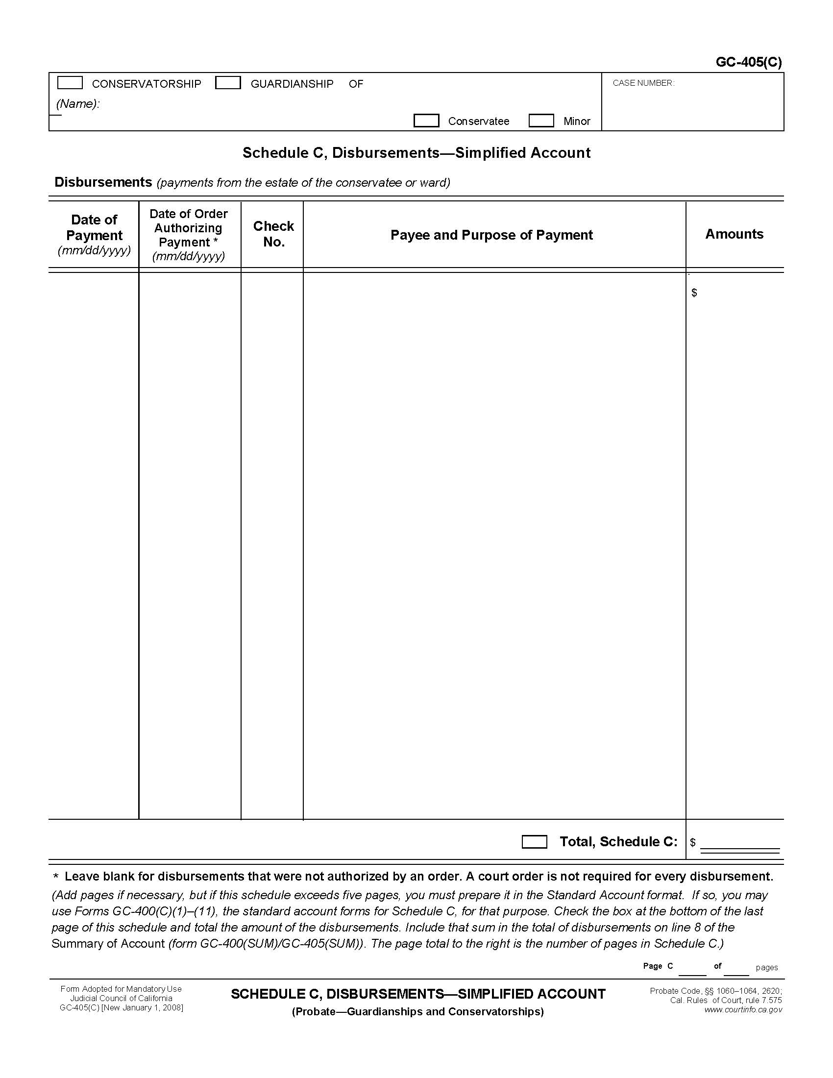 Schedule C Disbursements-Simplified Account {GC-405(C)} | Pdf Fpdf Doc Docx | California