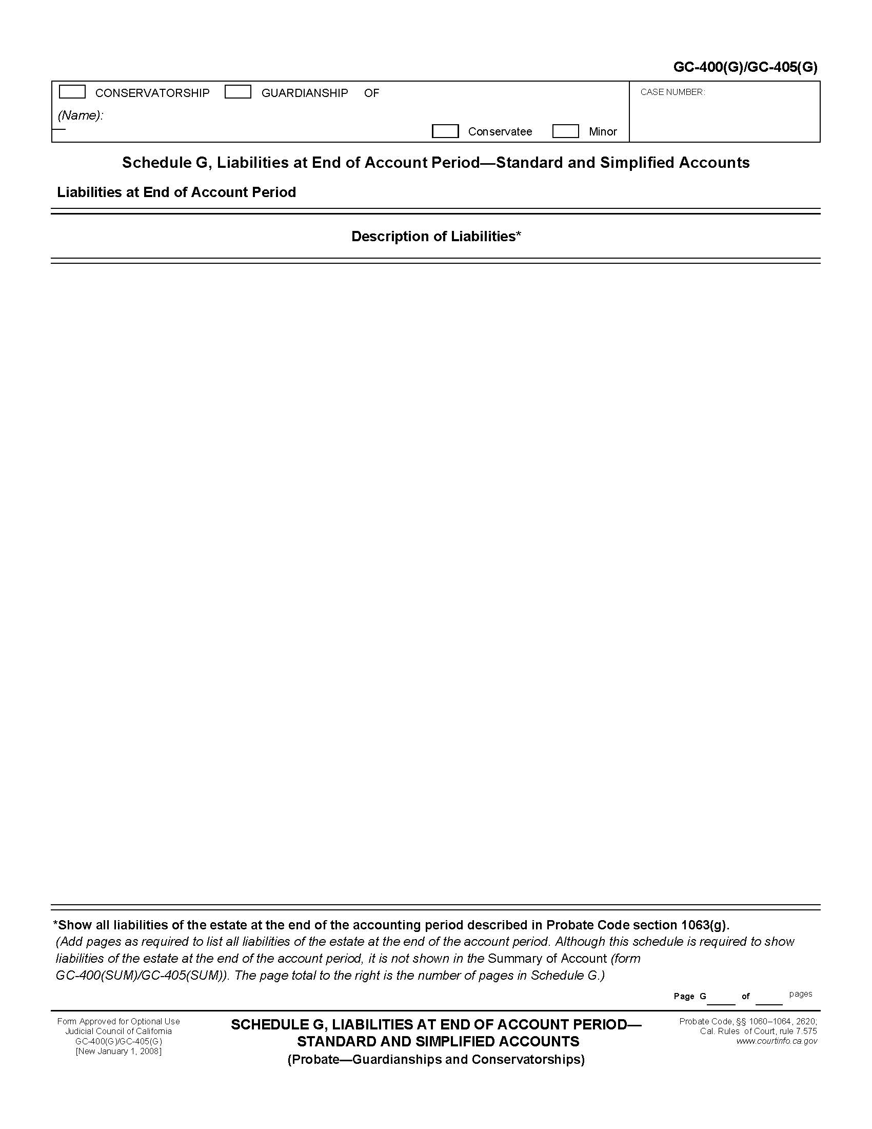 Schedule G Liabilities At End Of Account Period-Standard And Simplified Accounts {GC-400(G) GC-405(G)} | Pdf Fpdf Doc Docx | California