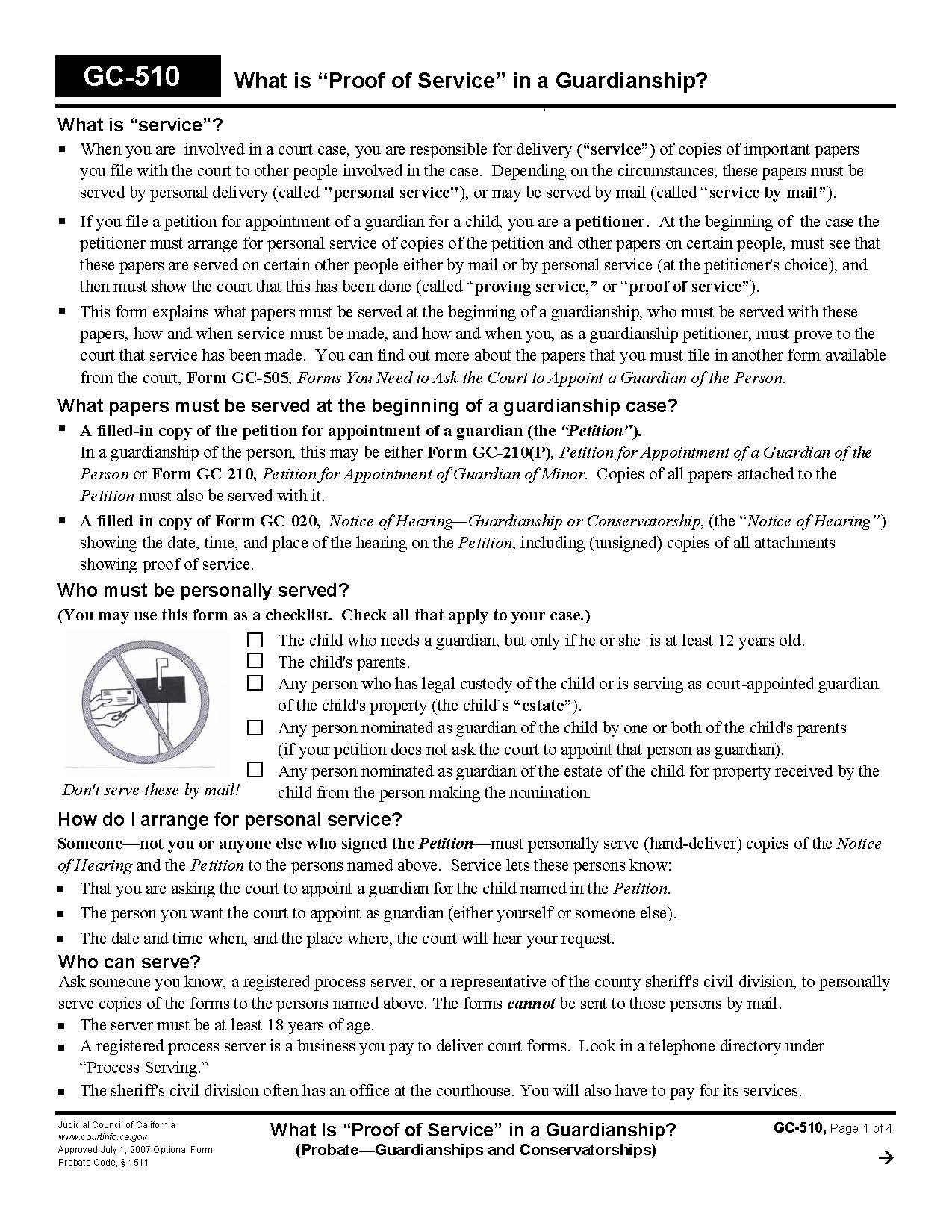 What Is Proof of Service In A Guardianship {GC-510} | Pdf Doc Docx | California