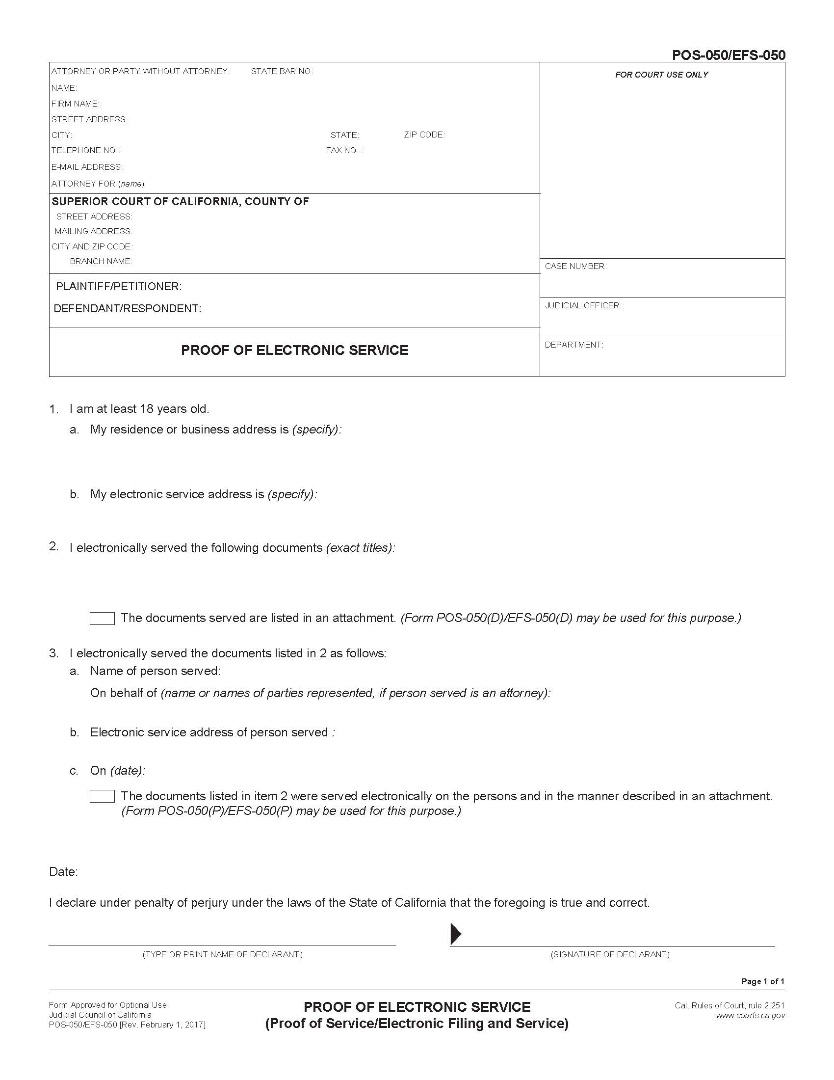Proof Of Electronic Service {POS-050 EFS-050} | Pdf Fpdf Doc Docx | California