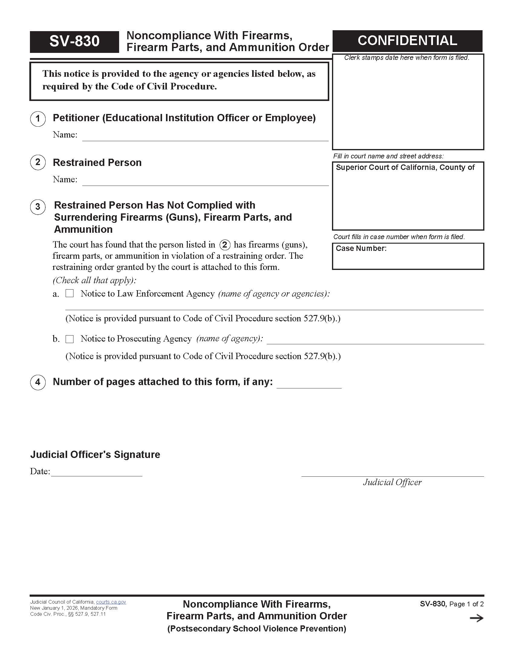 Noncompliance With Firearms Firearm Parts And Ammunition Order {SV-830} | Pdf Fpdf Docx | California