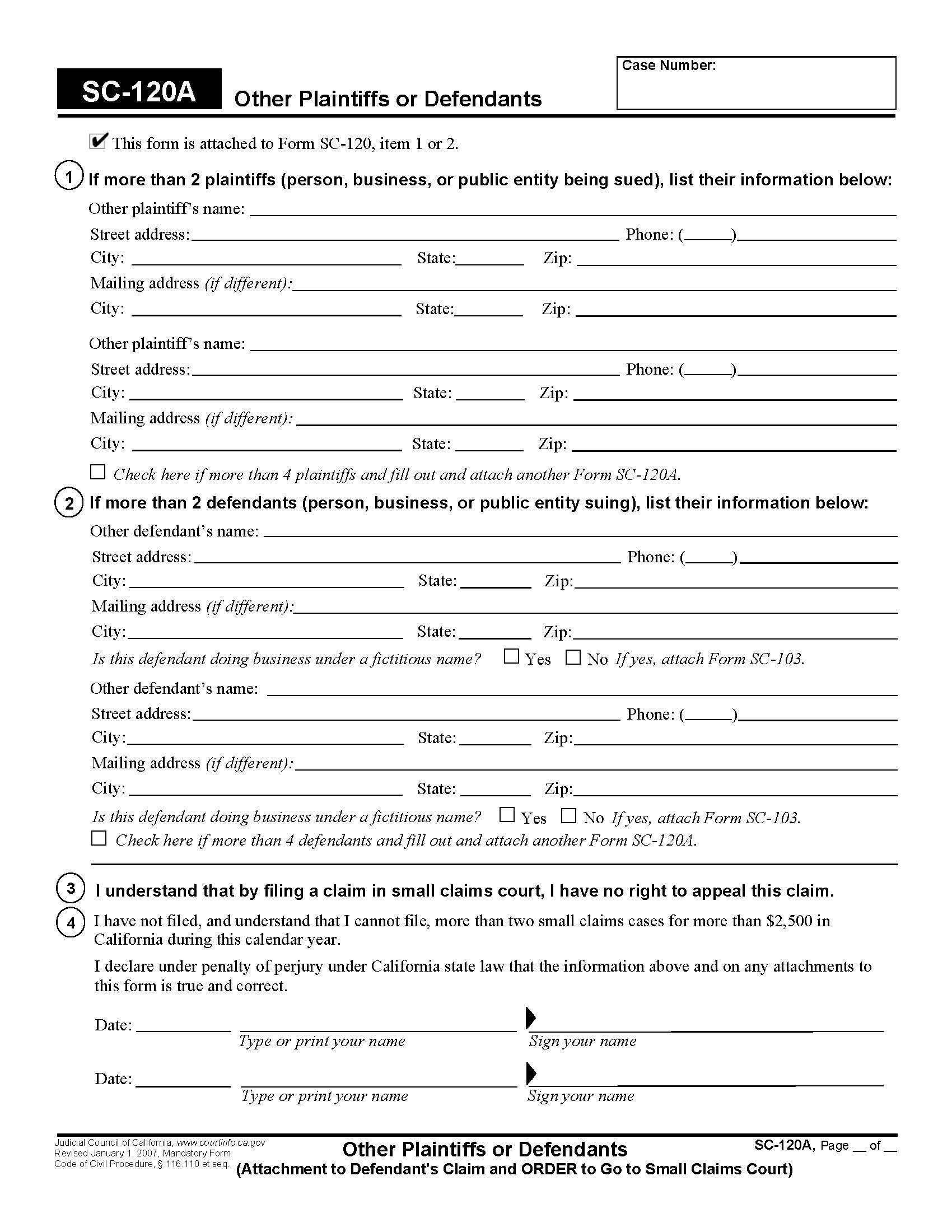 Other Plaintiffs Or Defendants (Small Claims) {SC-120A} | Pdf Fpdf Doc Docx | California