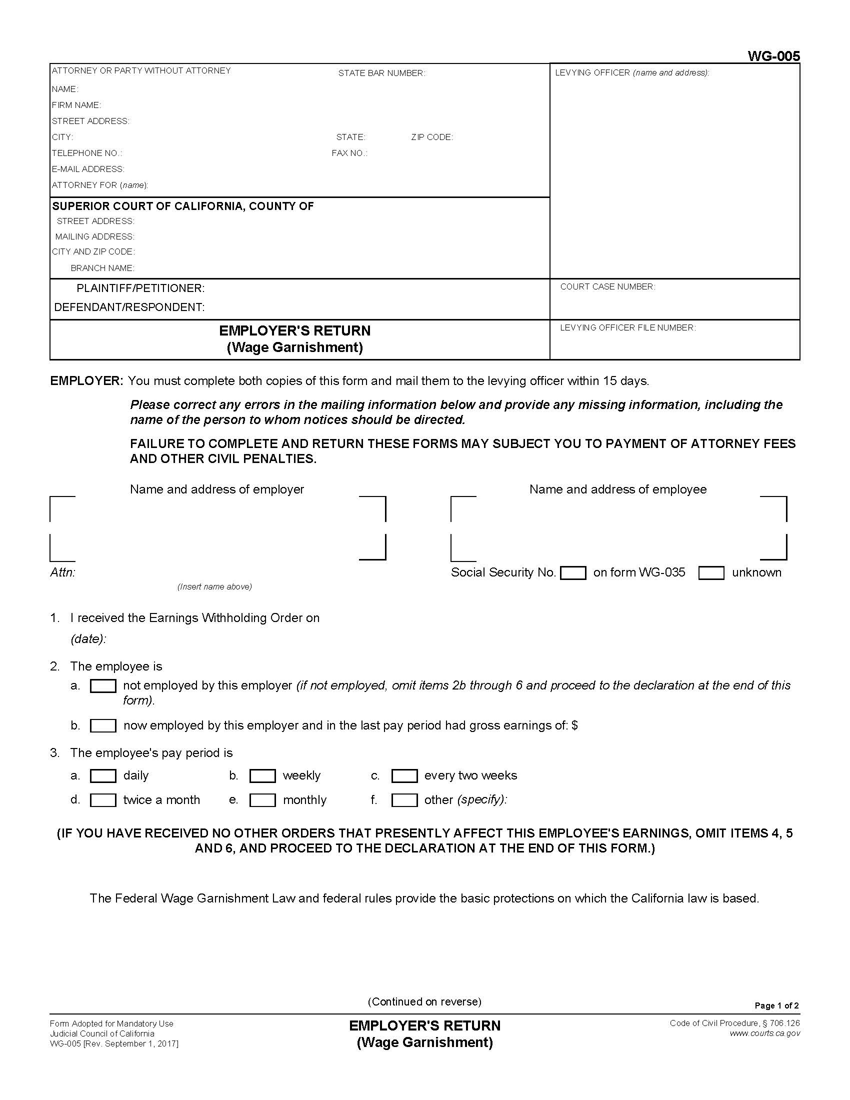 Employers Return {WG-005} | Pdf Fpdf Doc Docx | California