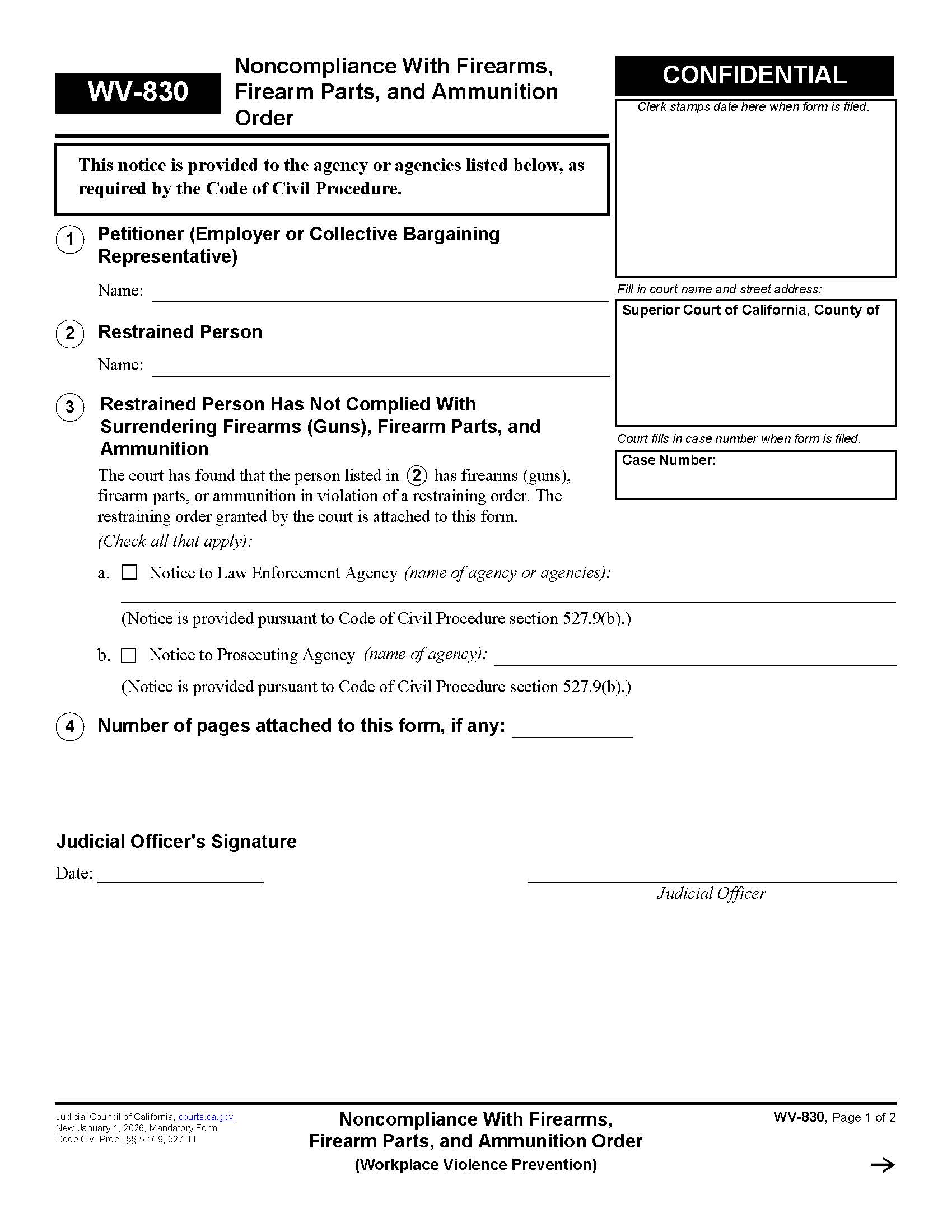 Noncompliance With Firearms Firearm Parts And Ammunition Order {WV-830} | Pdf Fpdf Docx | California