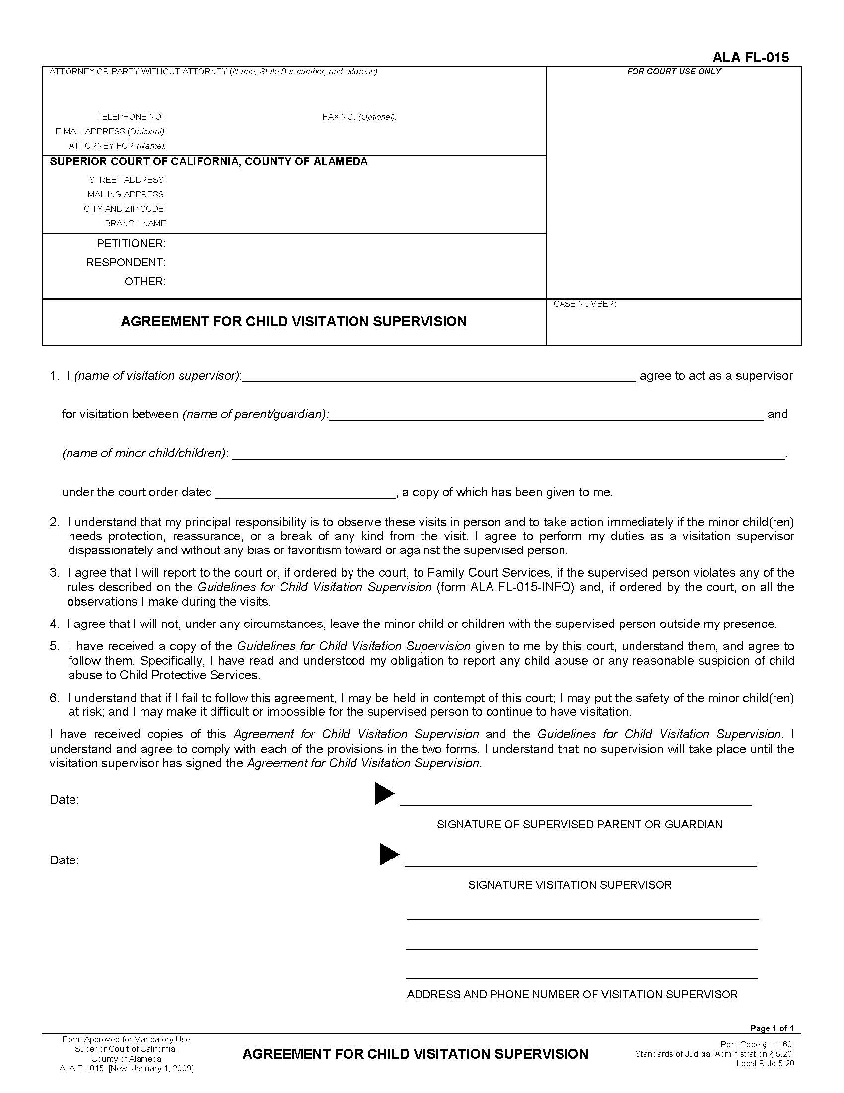 Agreement For Child Visitation Supervision {ALA FL-015} | Pdf Fpdf Docx | California