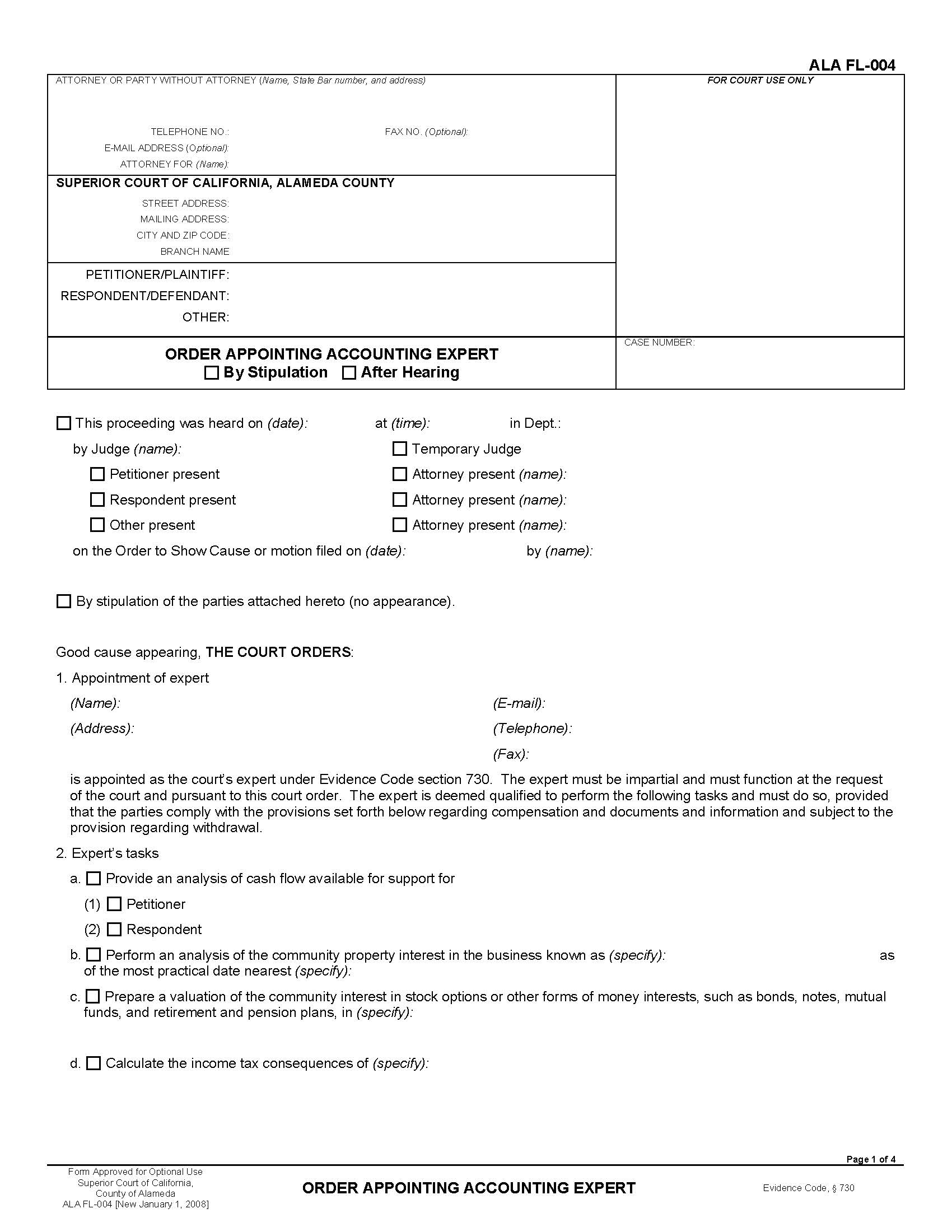 Order Appointing Accounting Expert (Family Law) {ALA FL-004} | Pdf Fpdf Docx | California