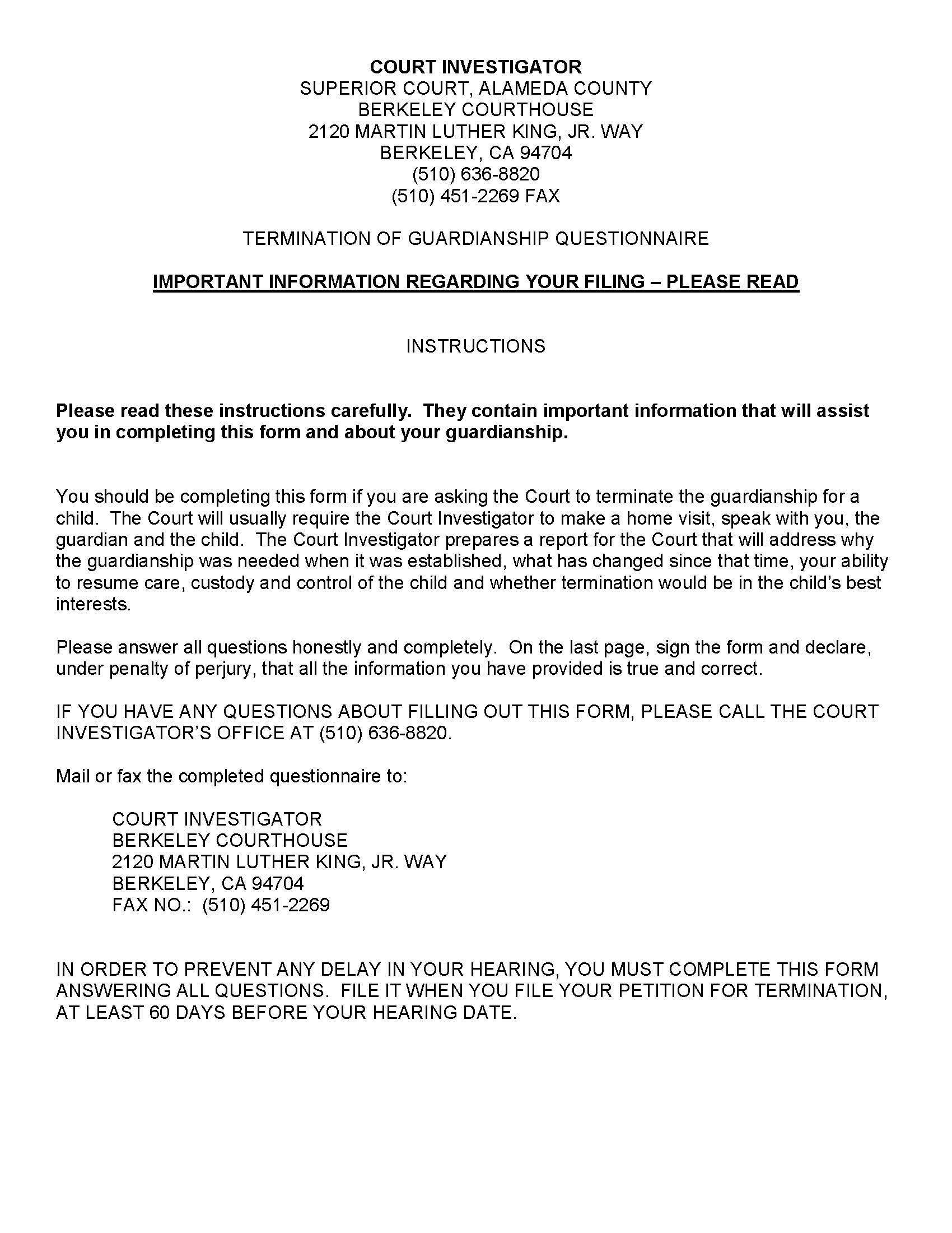 Guardian Termination Packet | Pdf Fpdf Docx | California