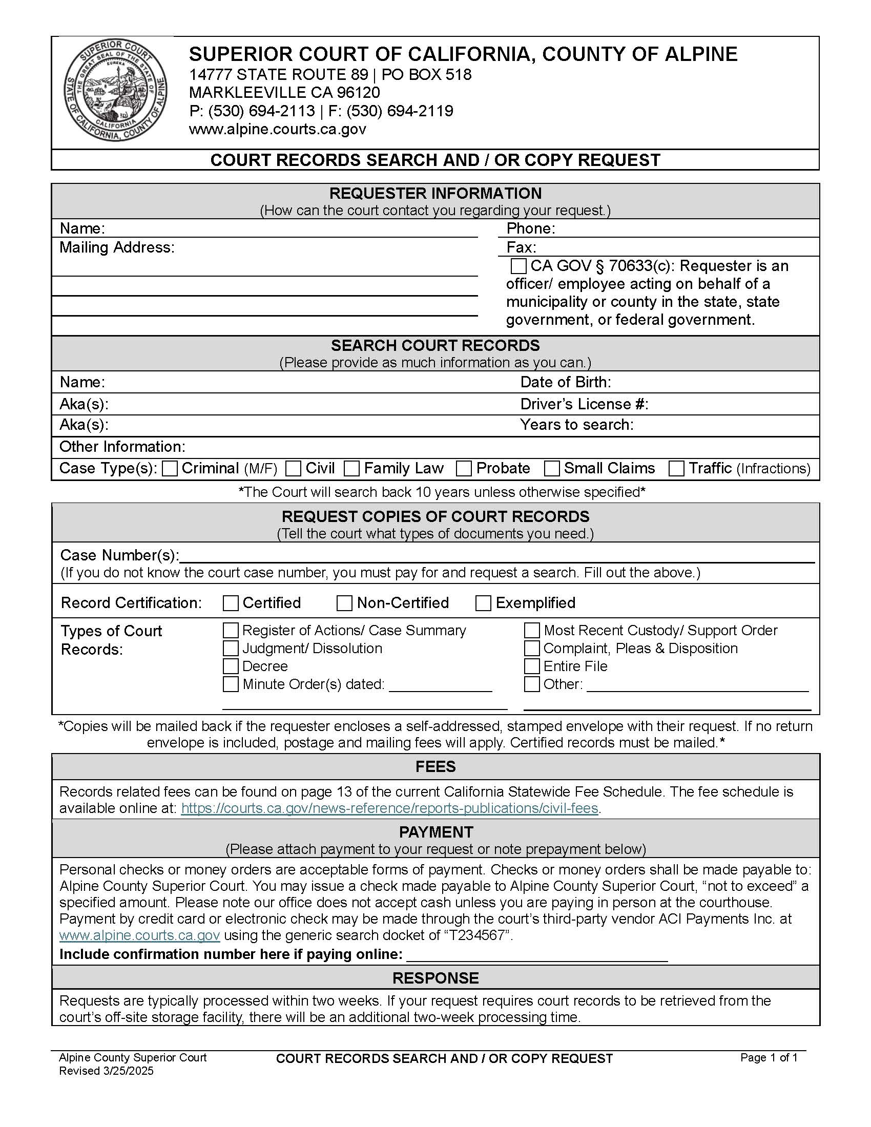 Name Search And Records Request Form | Pdf Fpdf Docx | California