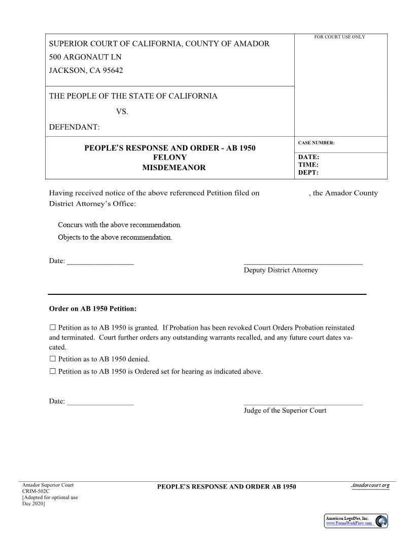 AB 1950 Response And Order {CRIM-502C} | Pdf Fpdf Docx | California