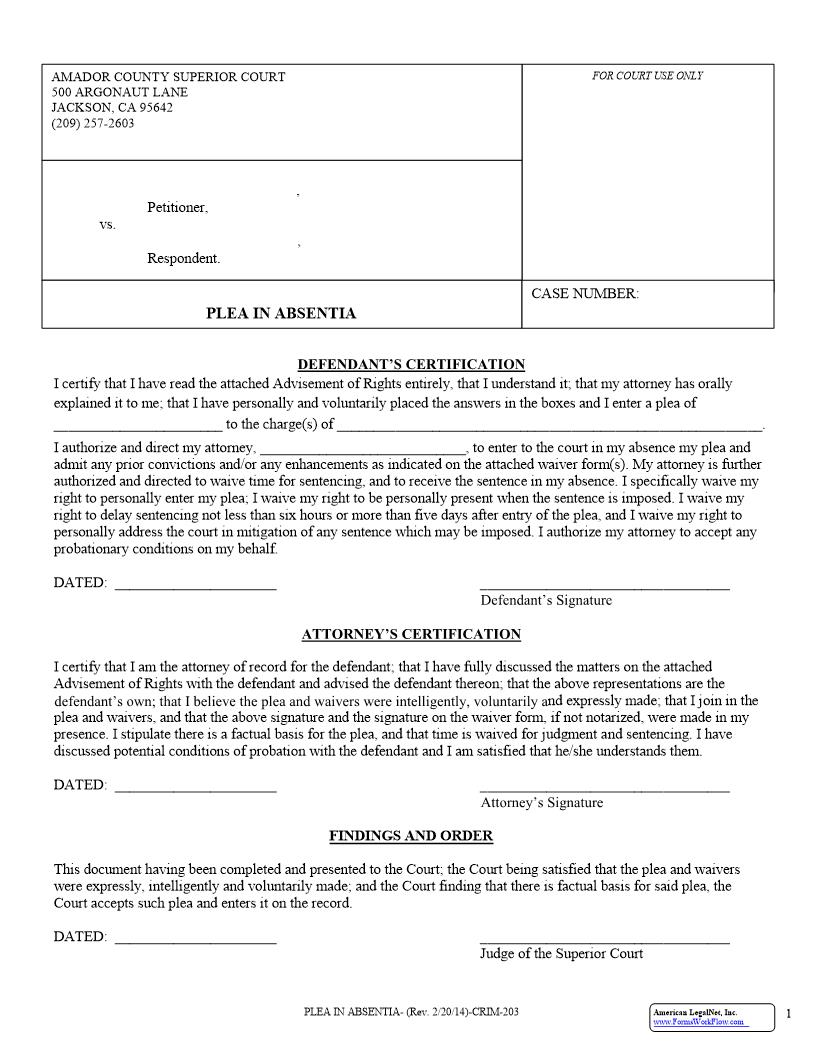 Plea In Absentia {CRIM-203} | Pdf Fpdf Docx | California