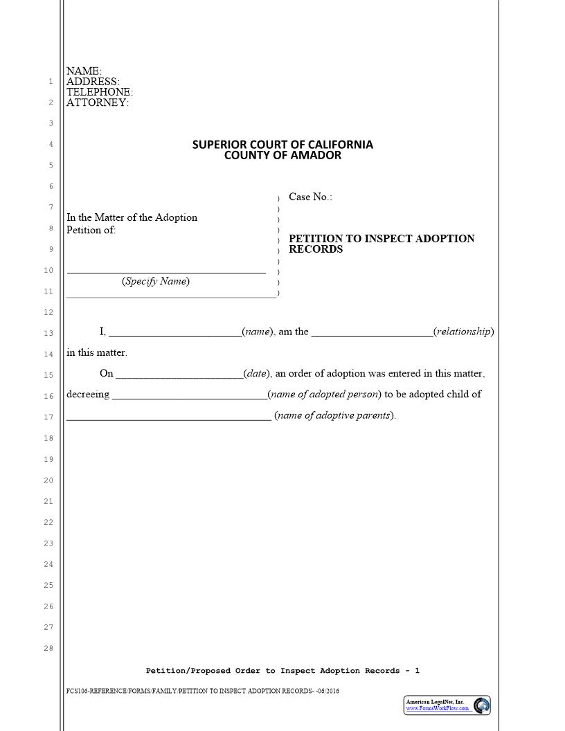 Request-Petiton To Inspect Adoption Records {FCS-106} | Pdf Fpdf Docx | California
