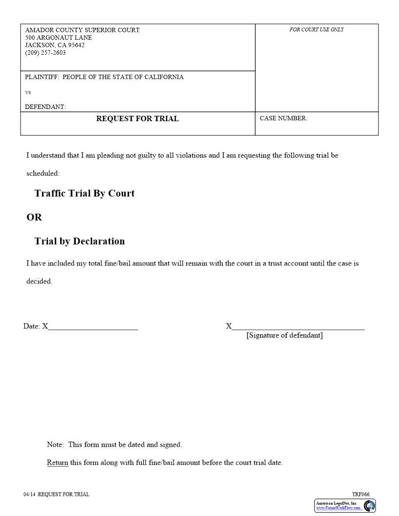 Request For Trial {TRF066} | Pdf Fpdf Docx | California