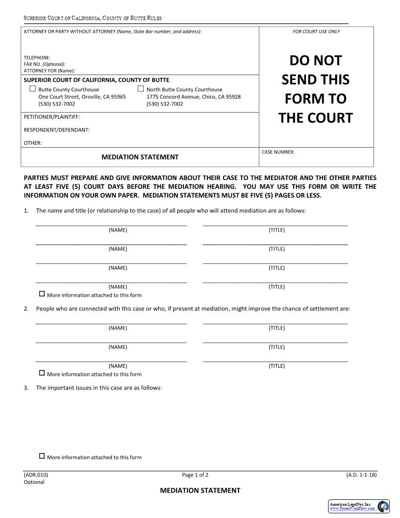 Mediation Statement {ADR.010} | Pdf Fpdf Docx | California