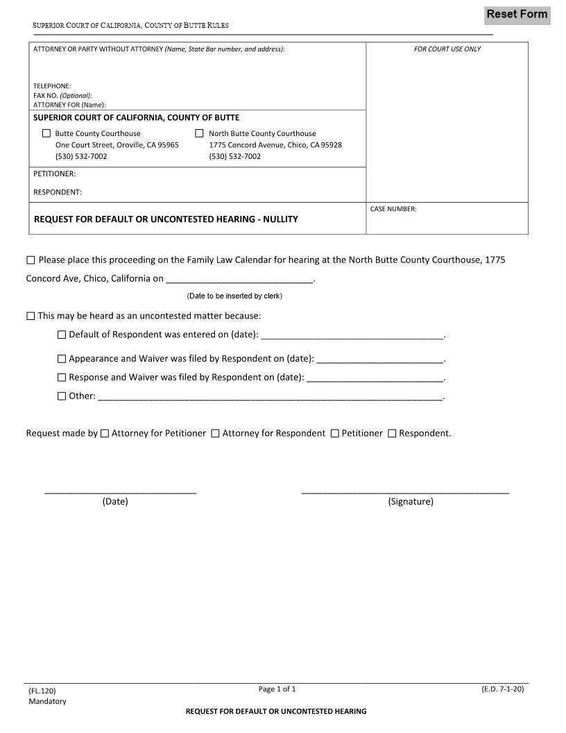 Request For Default Or Uncontested Hearing {FL.120} | Pdf Fpdf Docx | California
