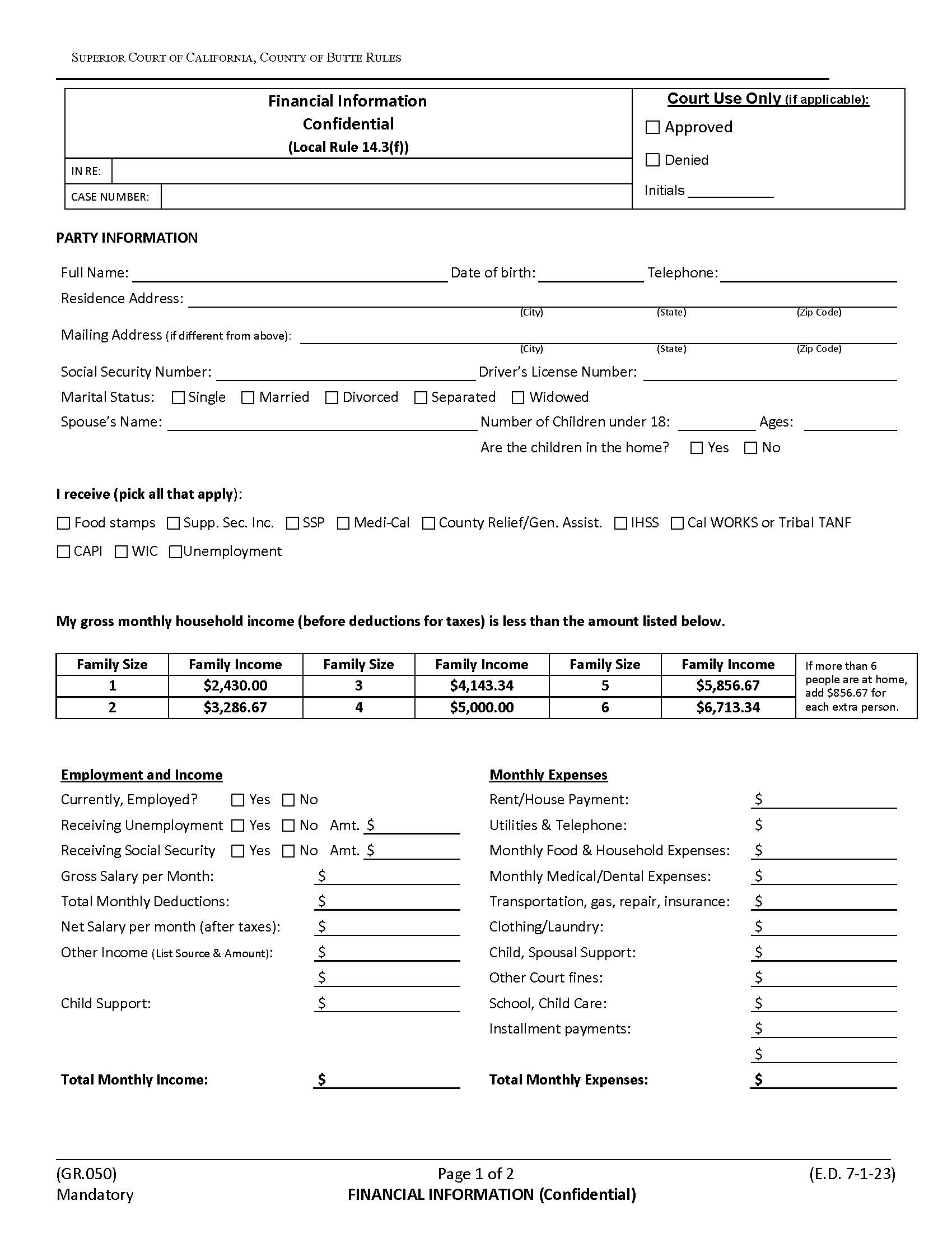 Financial Information Confidential {GR.050} | Pdf Fpdf Docx | California