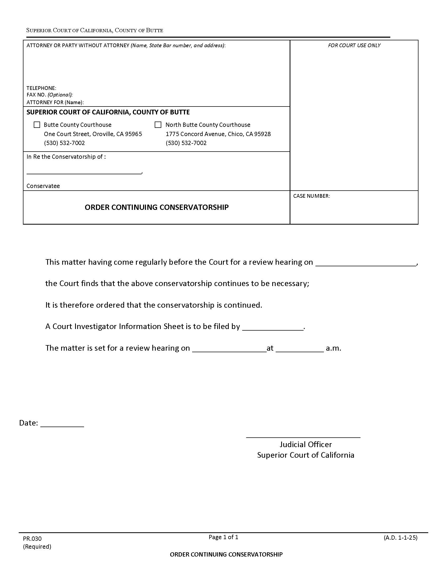 Order Continuing Conservatorship {PR.030} | Pdf Fpdf Docx | California