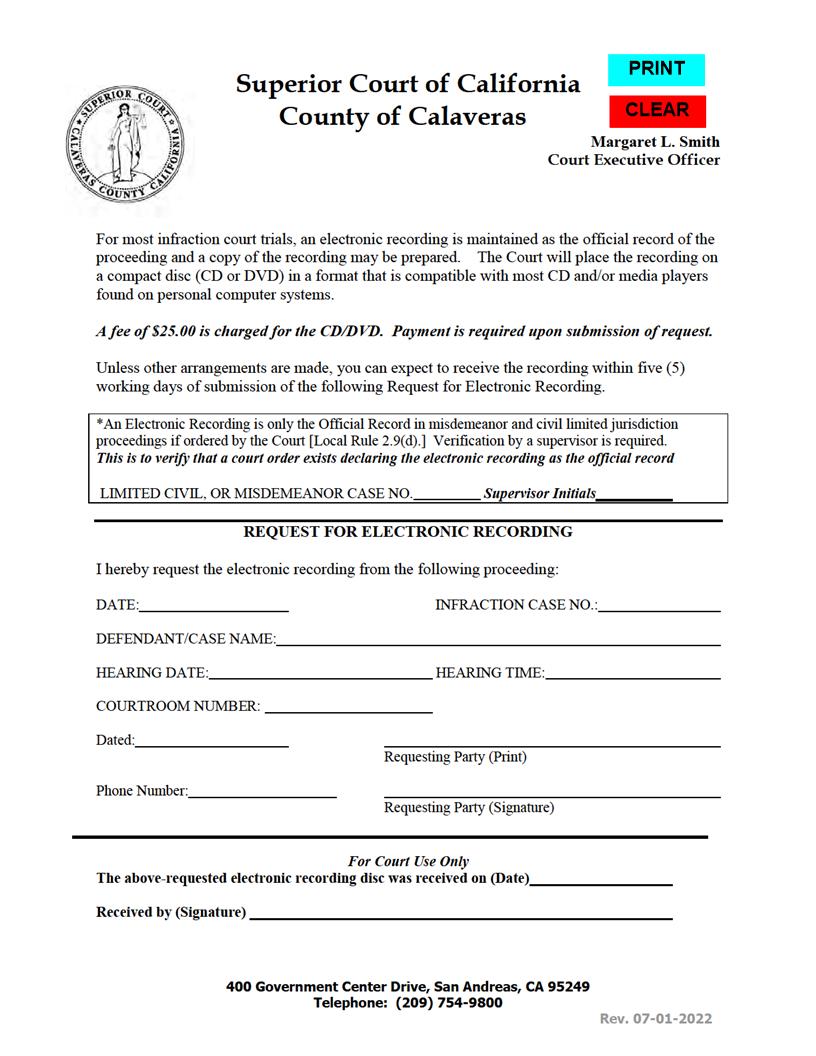 Request For Electronic Recording | Pdf Fpdf Docx | California