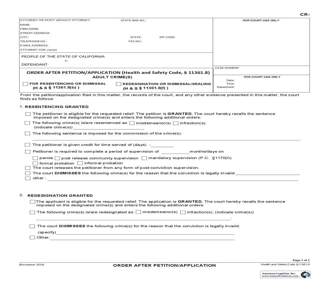 Prop 64 Criminal Order After Petition-Application | Pdf Fpdf Doc Docx | California