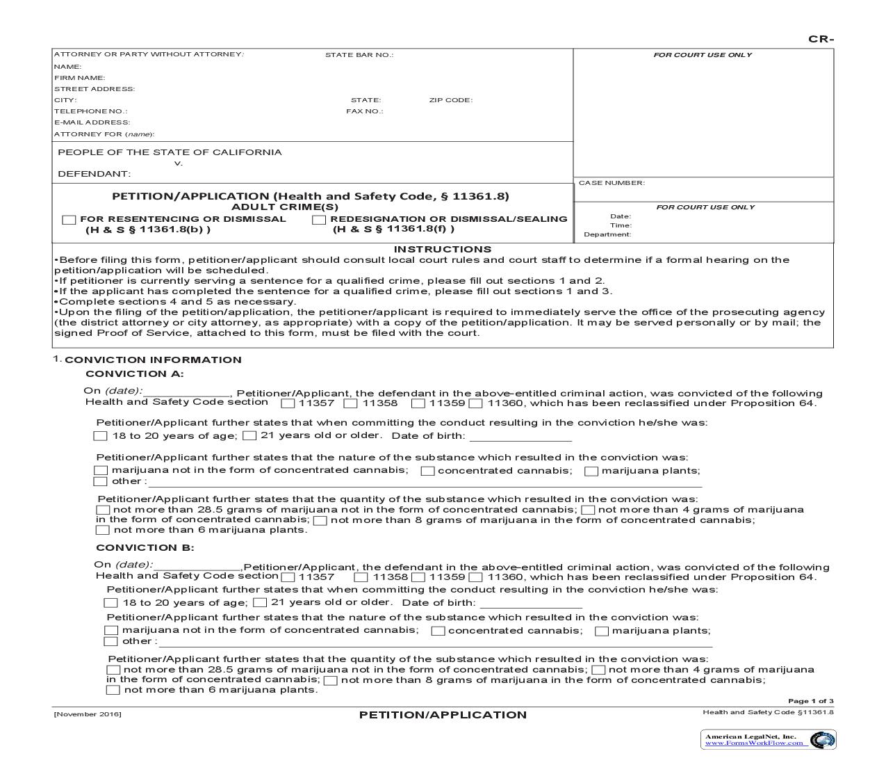 Prop 64 Criminal Petition-Application | Pdf Fpdf Doc Docx | California