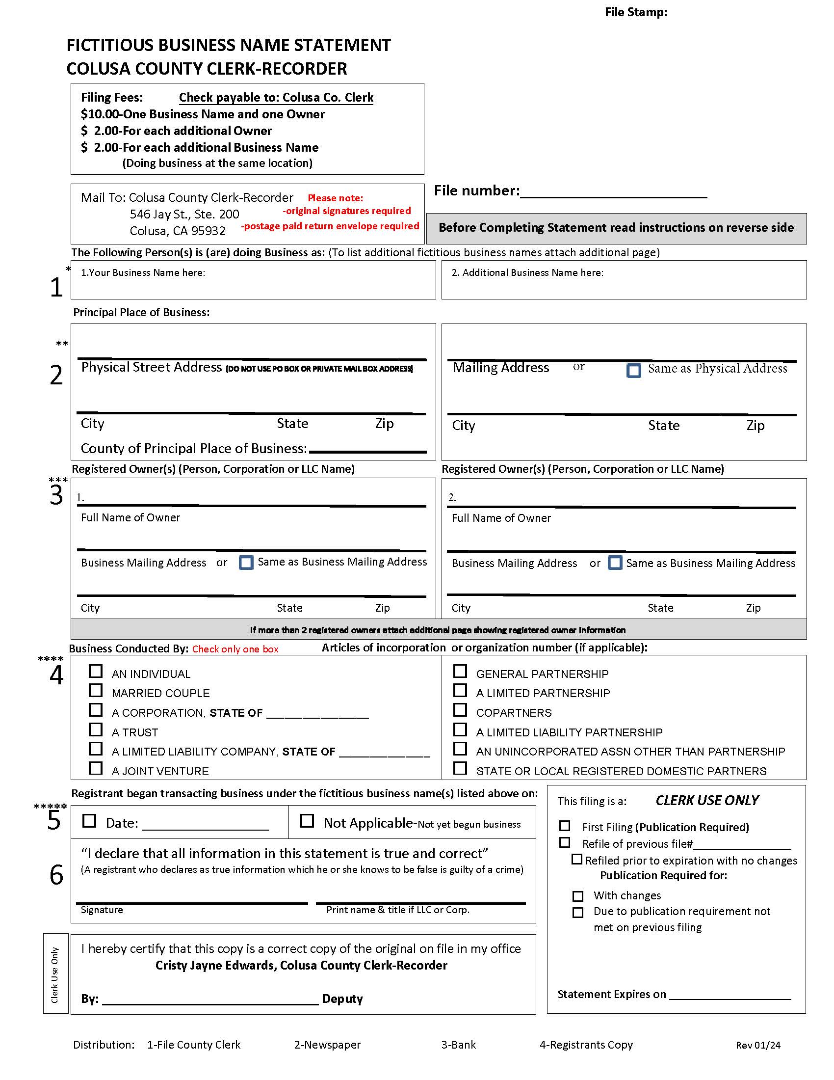 Fictitious Business Name Statement (Colusa) | Pdf Fpdf Doc Docx | California