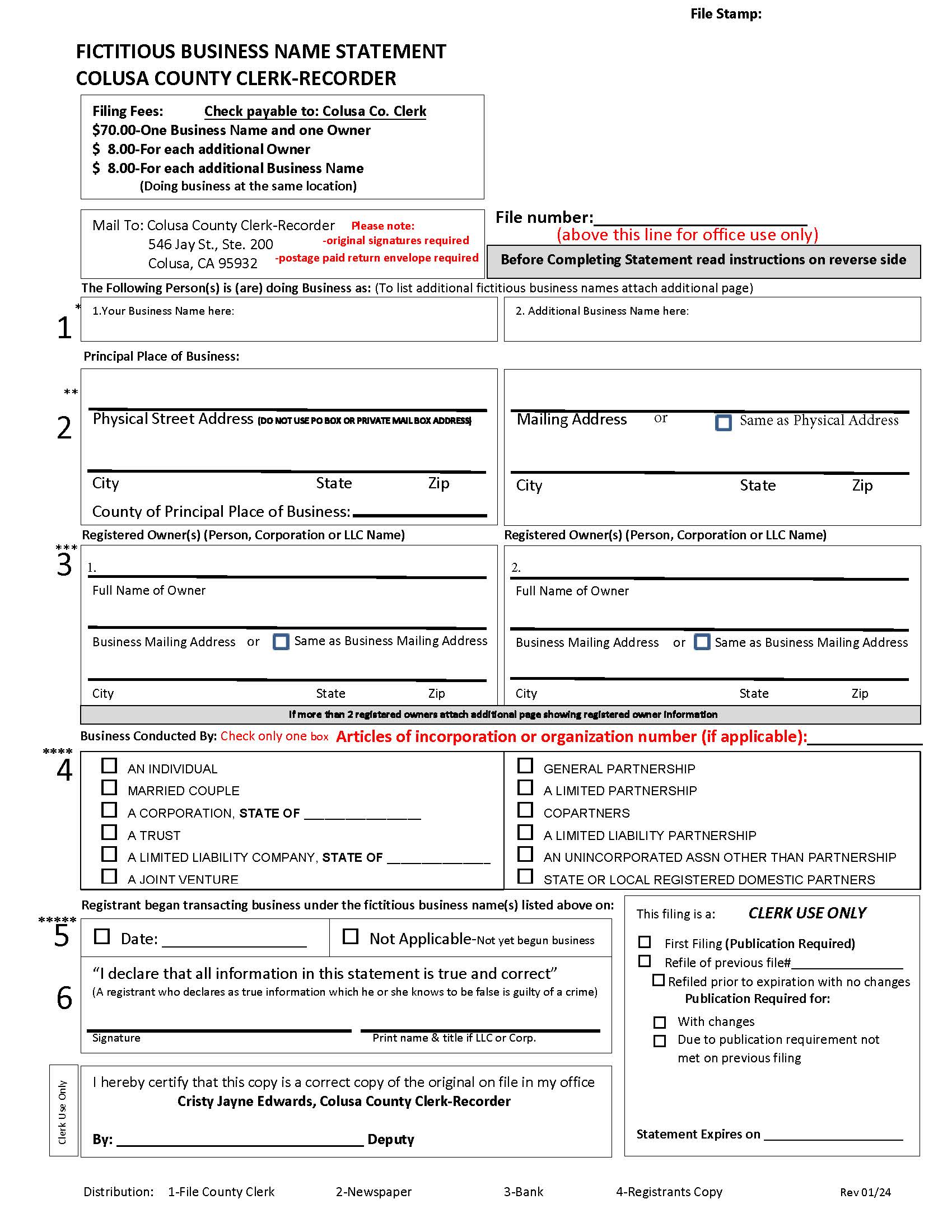 Fictitious Business Name Statement (Colusa) | Pdf Fpdf Doc Docx | California