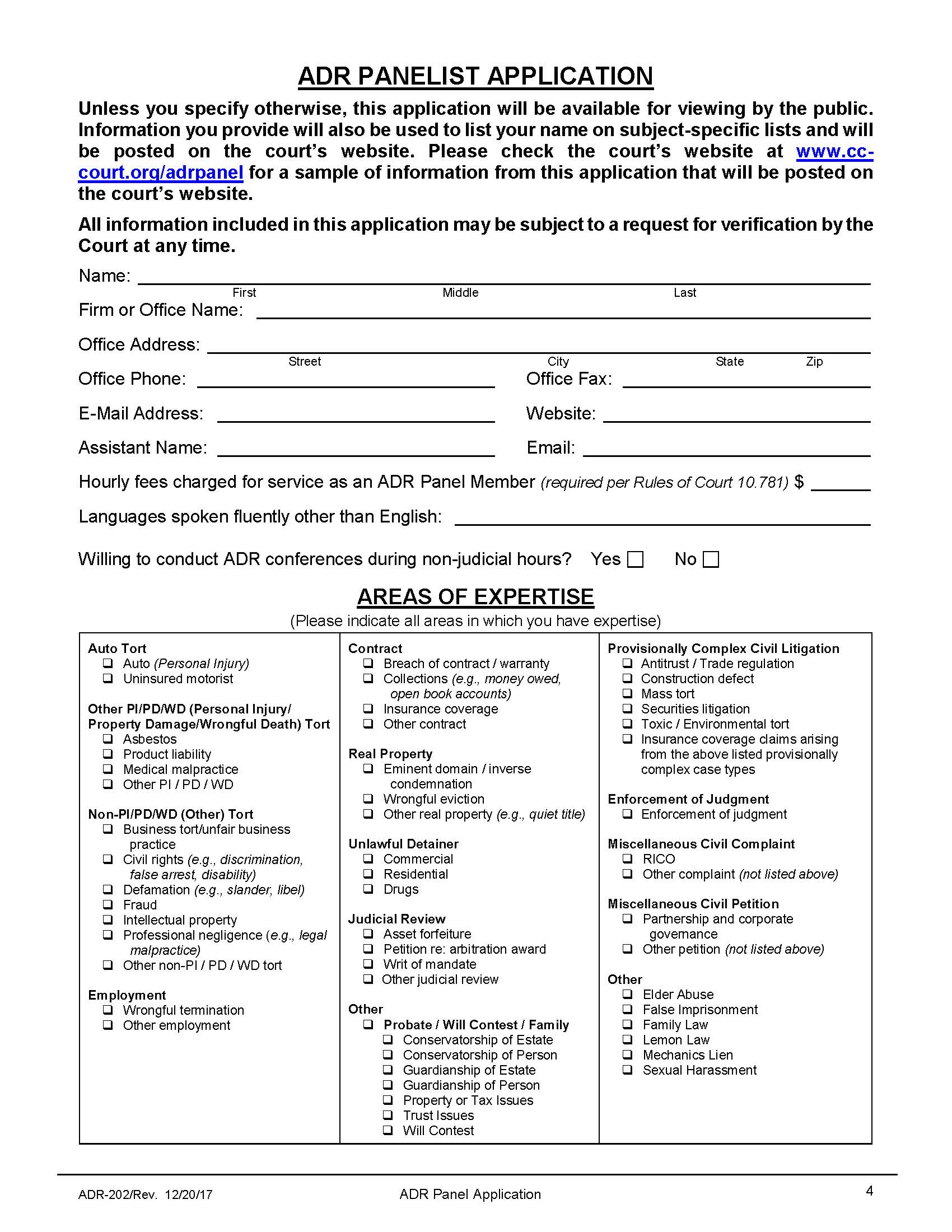 ADR Panel Application {ADR-202} | Pdf Fpdf Docx | California