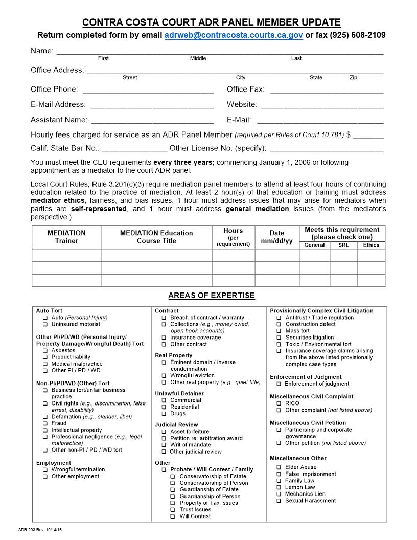 Panel Update Form {ADR-203} | Pdf Fpdf Doc Docx | California