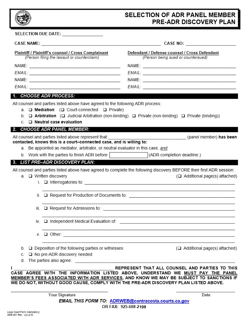 Selection Of ADR Panel Member {ADR-201} | Pdf Fpdf Doc Docx | California