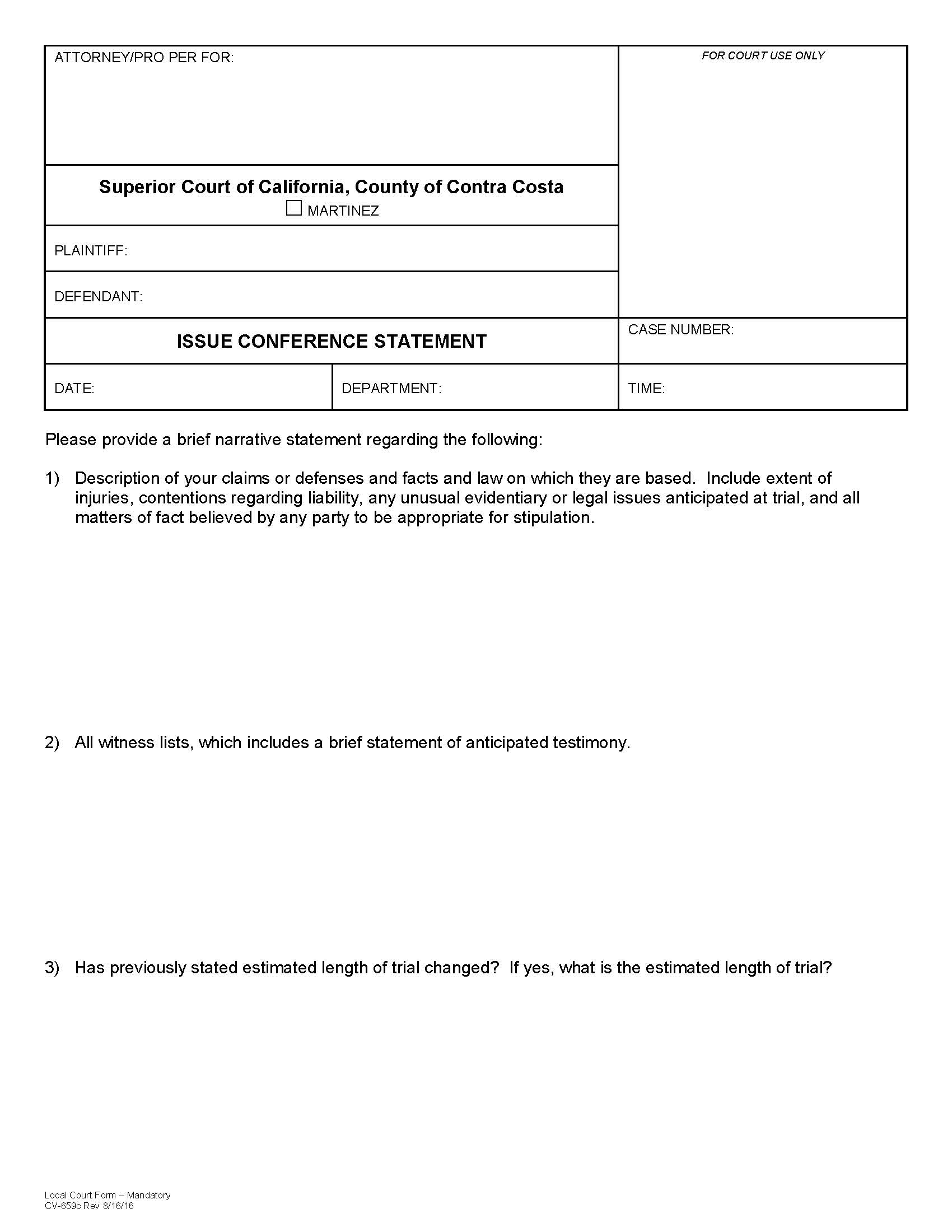 Issue Conference Statement {CV-659c} | Pdf Fpdf Doc Docx | California