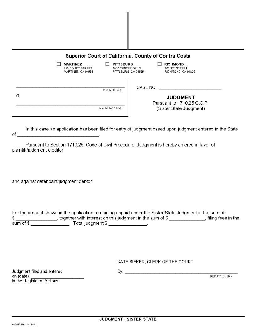 Judgment-Sister State {CV-627} | Pdf Fpdf Doc Docx | California