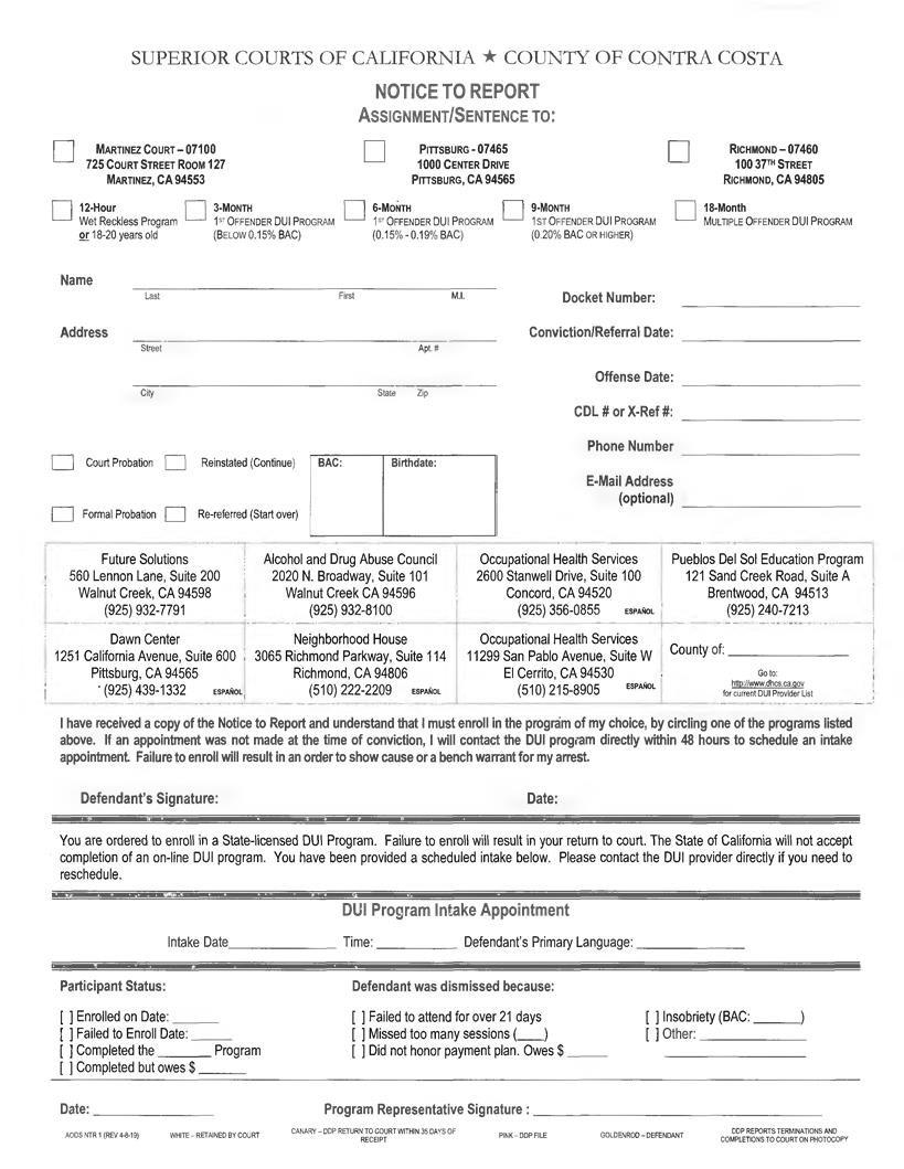 Notice To Report DUI Form {AODS-1} | Pdf Fpdf Docx | California