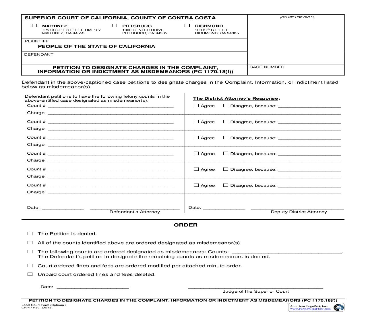 Petition To Designate Charges In The Complaint Information Or Idictment {CR-47} | Pdf Fpdf Doc Docx | California