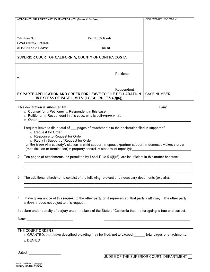 Request To File Oversized Declaration {FamLaw-131} | Pdf Fpdf Docx | California