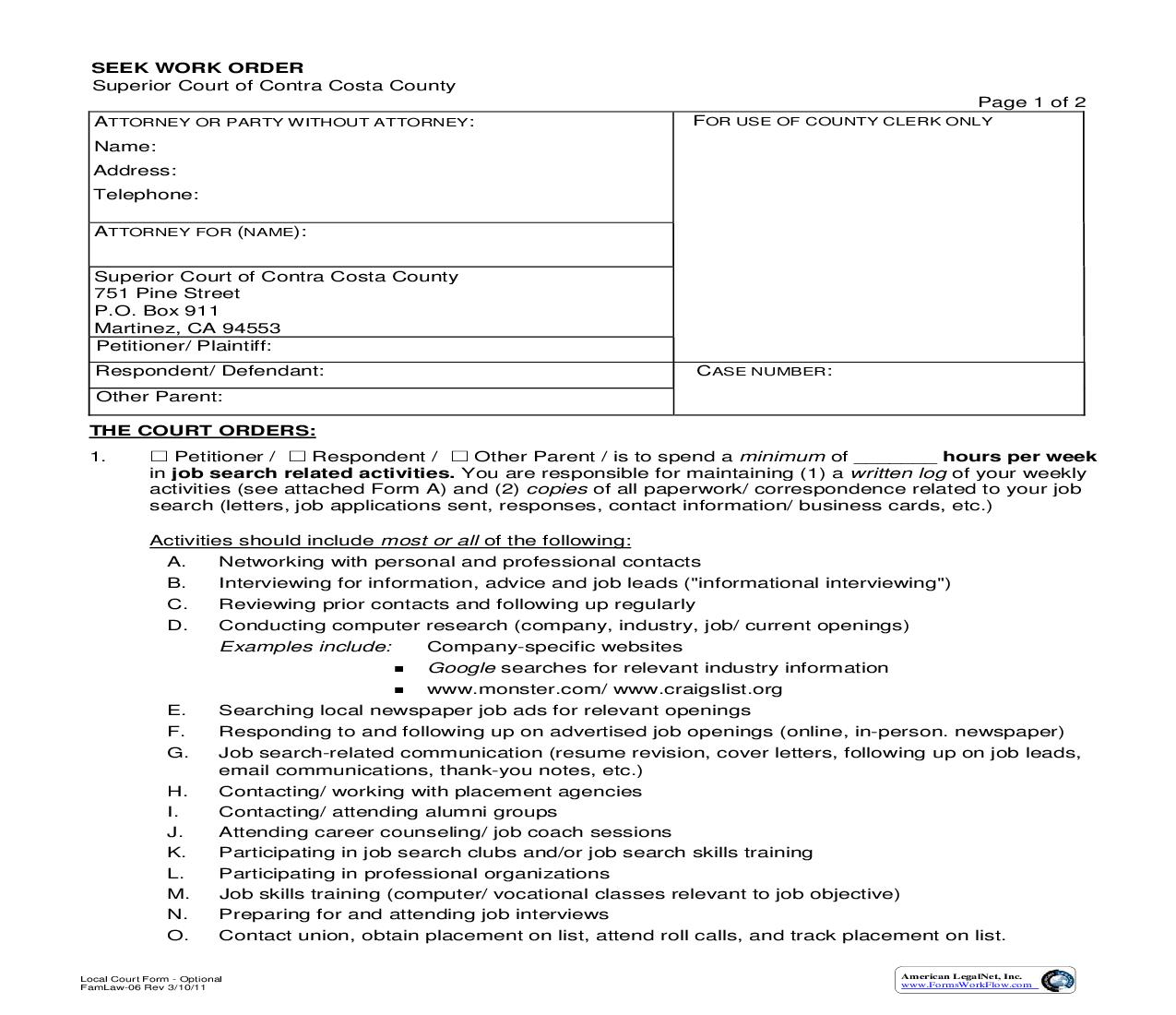 Seek Work Order {FamilyLaw-06} | Pdf Fpdf Doc Docx | California