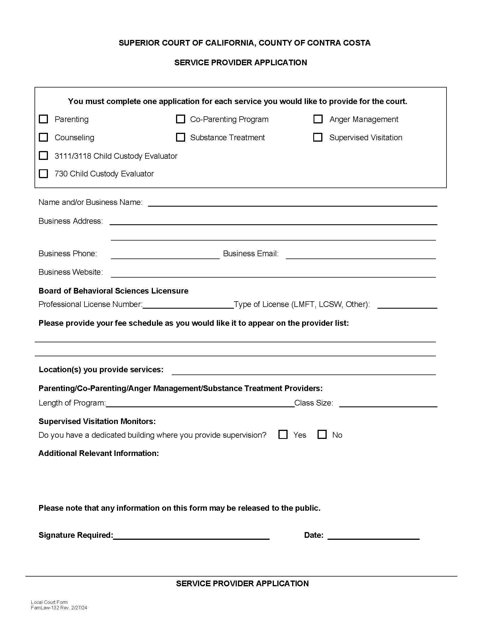 Service Provider Application {FamLaw-132} | Pdf Fpdf Docx | California