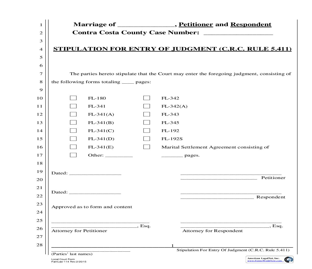 Stipulation For Entry Of Judgment {FamLaw-114} | Pdf Fpdf Doc Docx | California