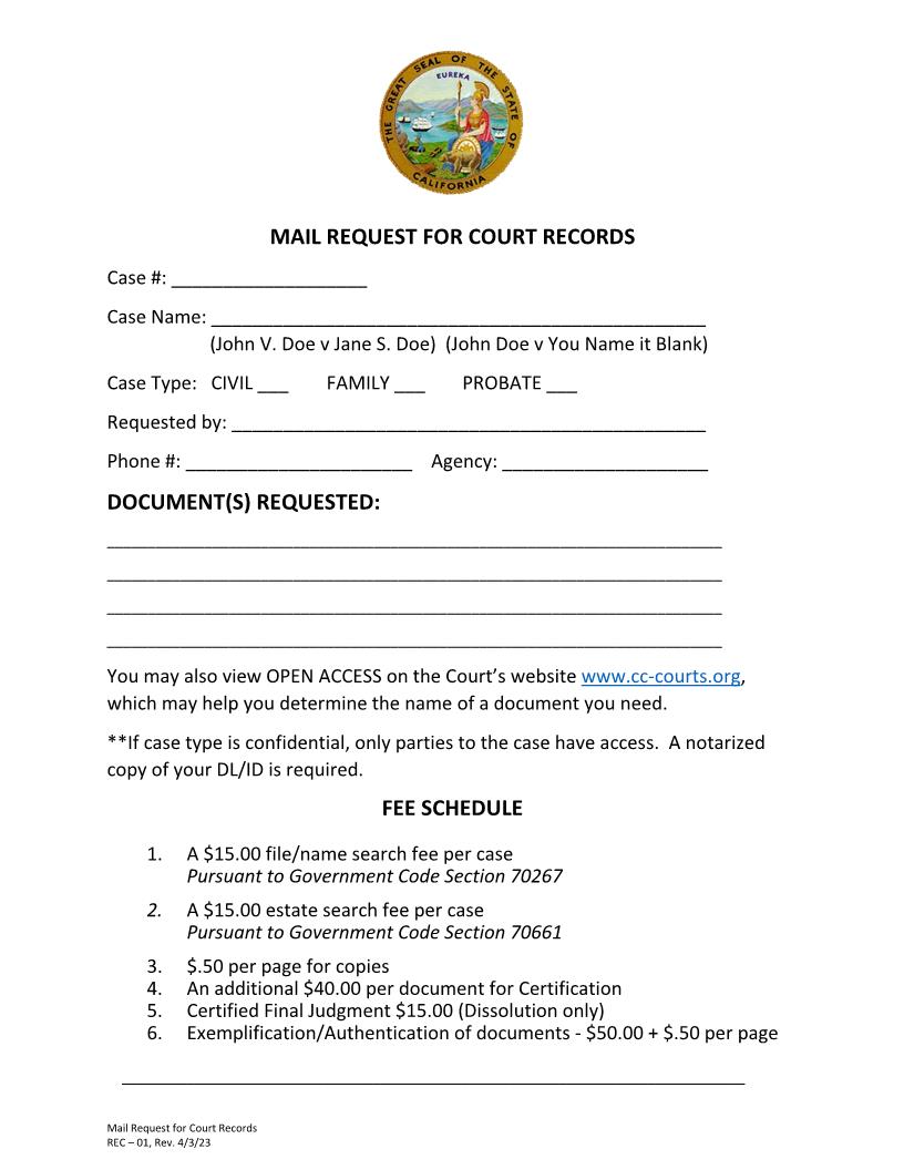 Mail Request For Court Records {REC-01} | Pdf Fpdf Docx | California