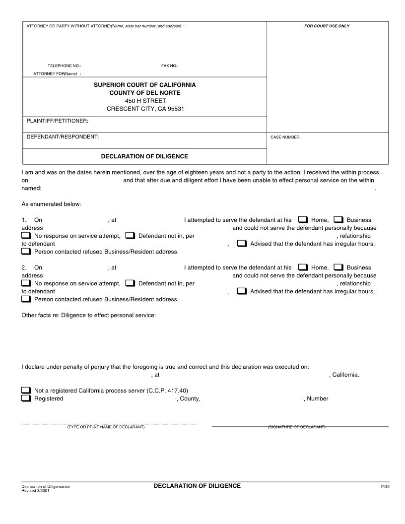 Declaration Of Diligence {130} | Pdf Fpdf Docx | California